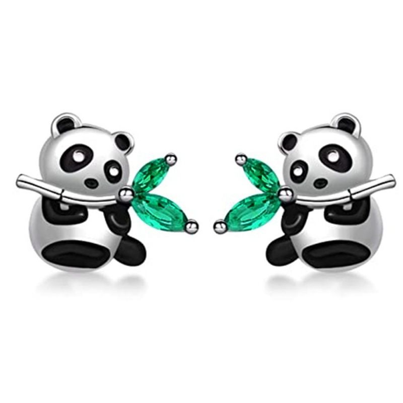Panda Bear Earrings Pierced Studs Bamboo Cute Jewelry for Women Teen Girls