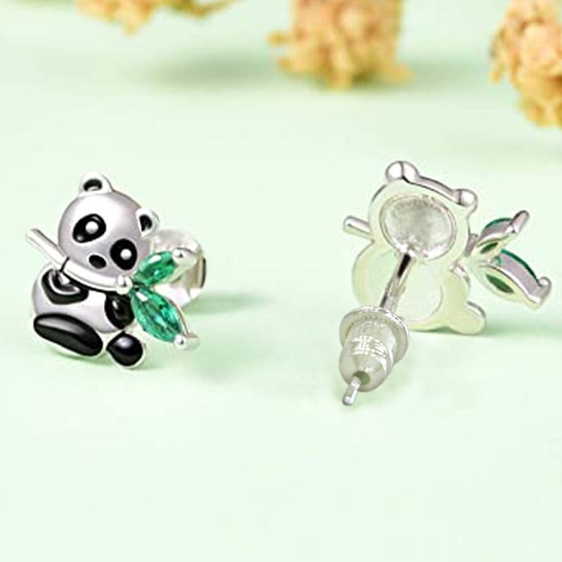 Panda Bear Earrings Pierced Studs Bamboo Cute Jewelry for Women Teen Girls view 2