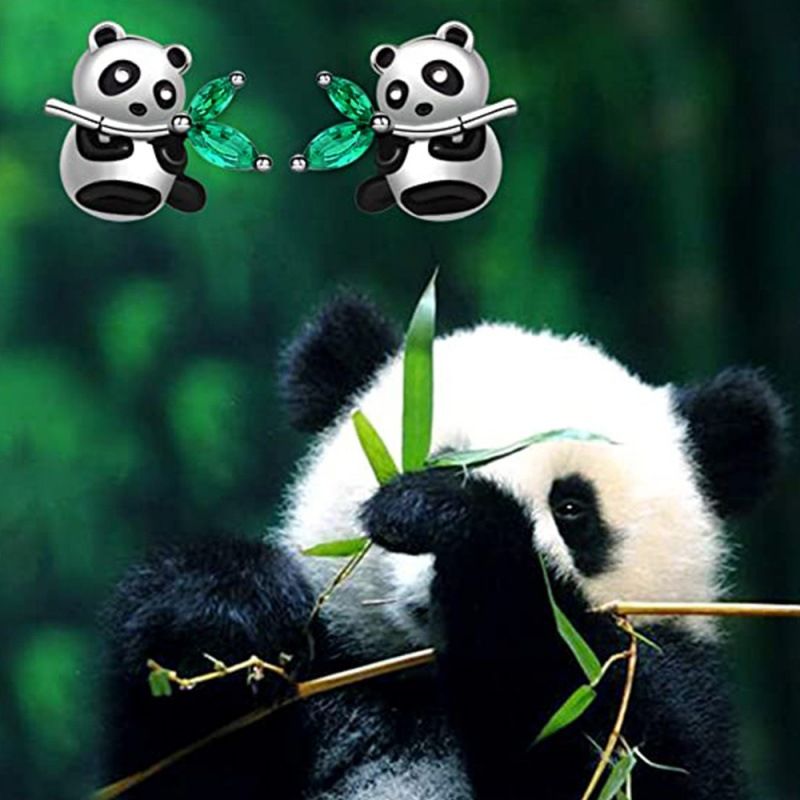 Panda Bear Earrings Pierced Studs Bamboo Cute Jewelry for Women Teen Girls view 4