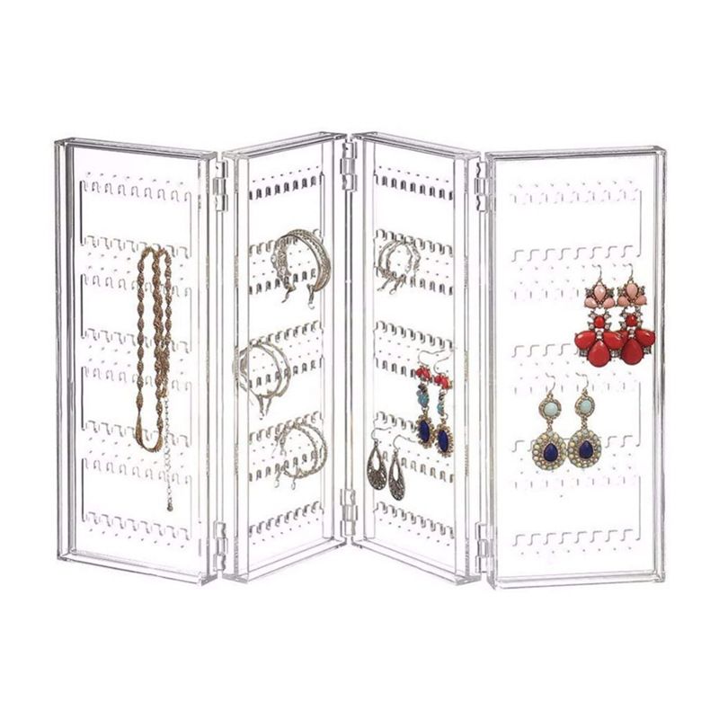 Earring Display Stand, Foldable 4-Panel Jewelry Holder Ear Studs Storage Rack view 2