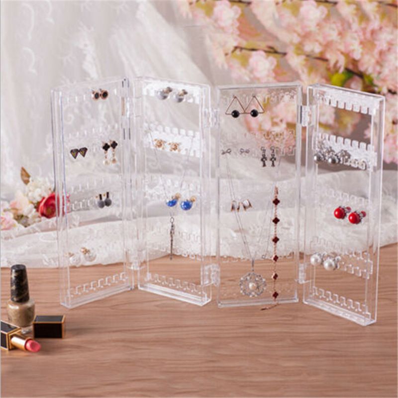 Earring Display Stand, Foldable 4-Panel Jewelry Holder Ear Studs Storage Rack view 4