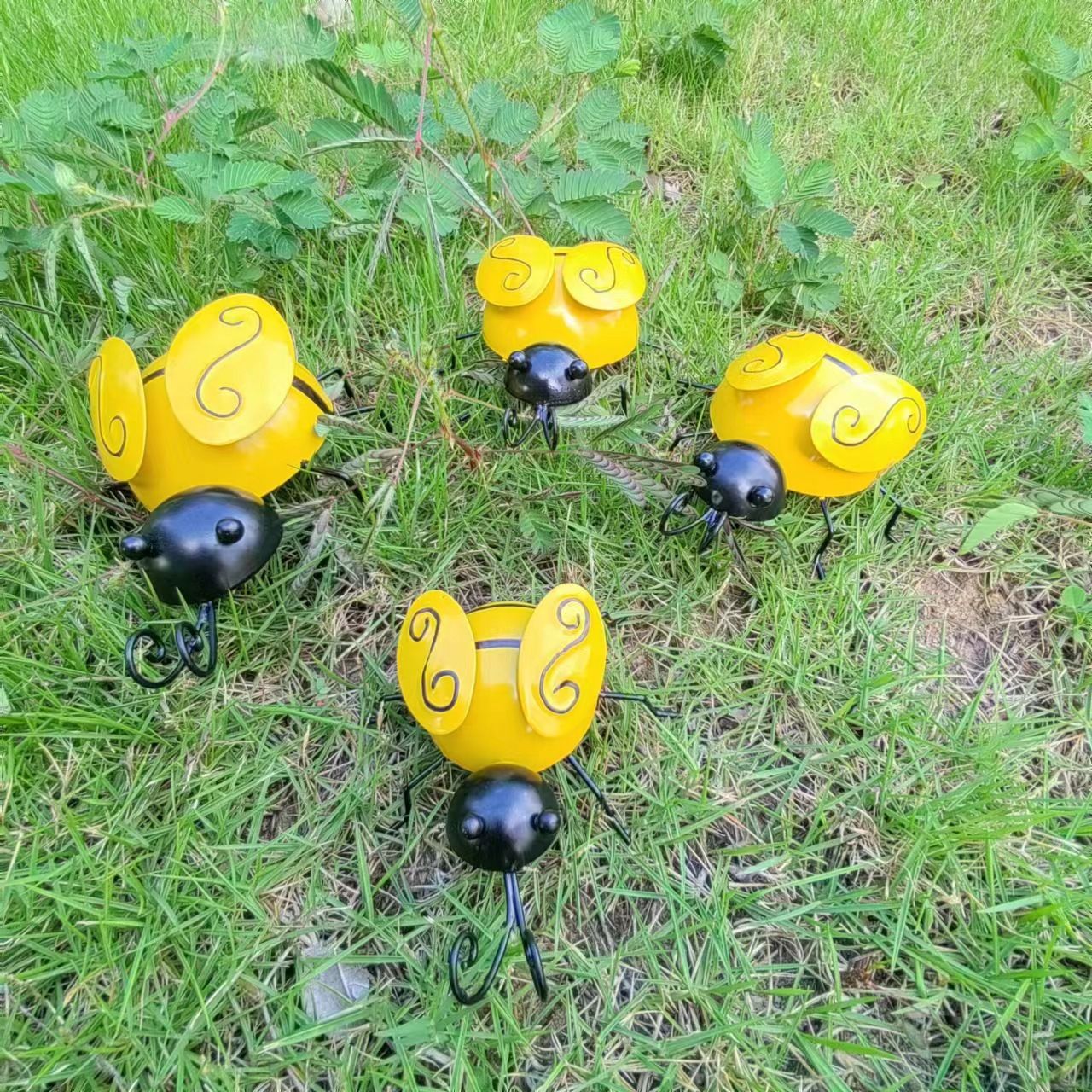 Metal Wall Art, 4 PCS Metal Bumble Bee Wall Decor, 3D Iron Bee Art Sculpture view 2