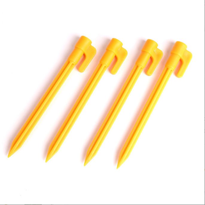 4 pcs Outdoor Camping Tent Stakes Pegs Pins Trip Plastic Tent Nails Yellow