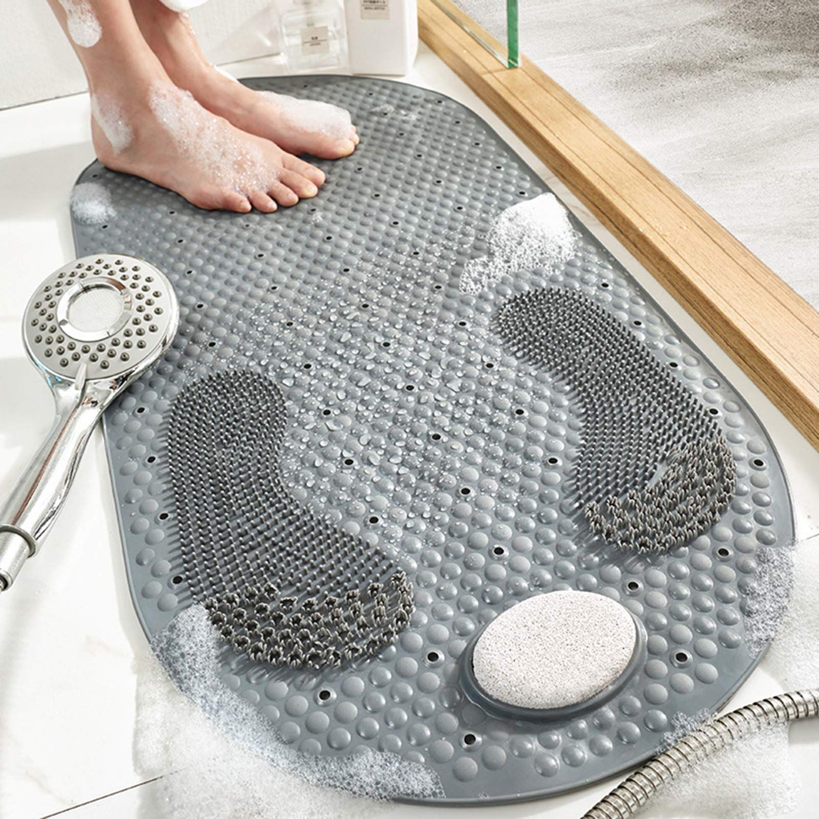 32"X16" Foot Scrubber Shower Mat with Feet Scrub Stone view 2