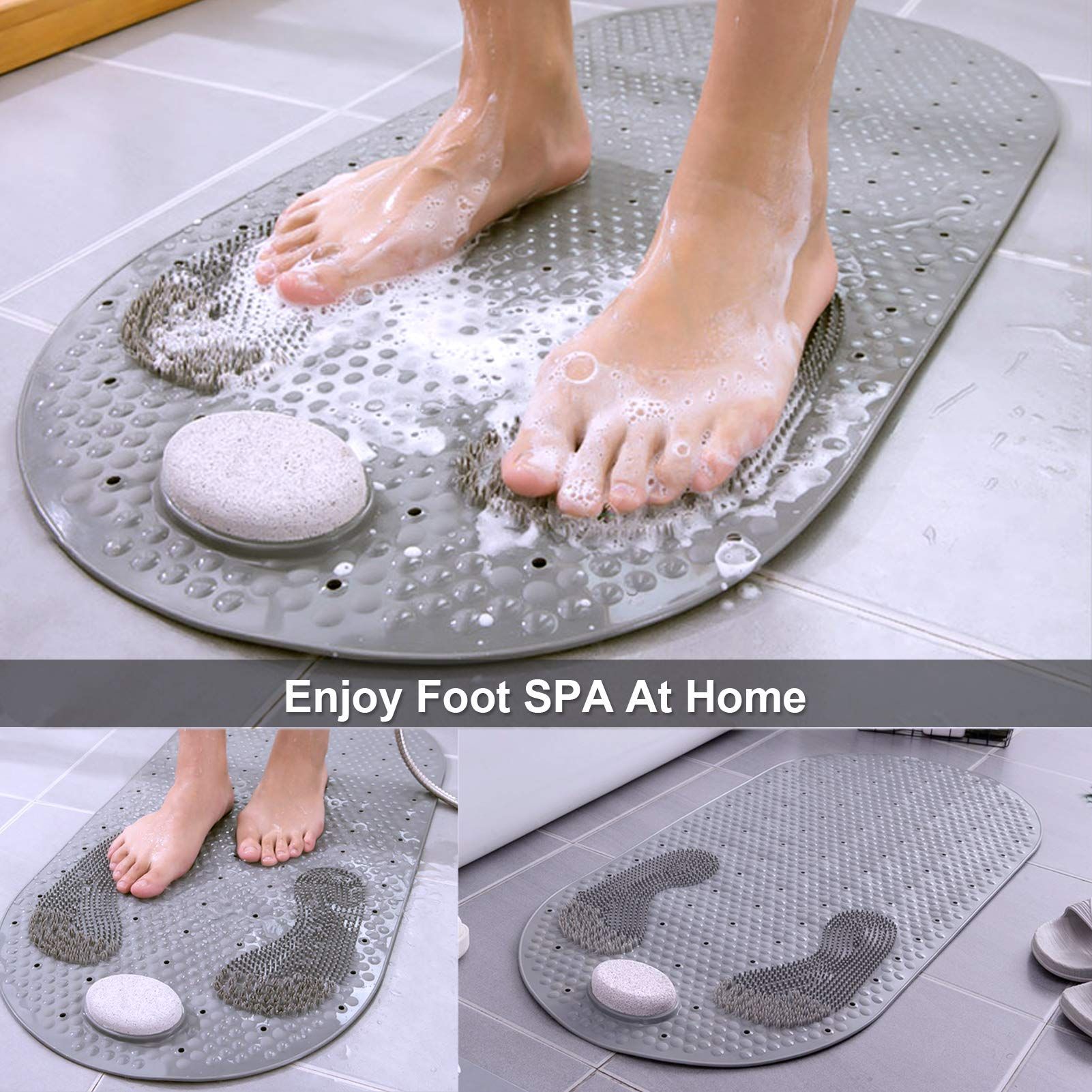 32"X16" Foot Scrubber Shower Mat with Feet Scrub Stone view 4