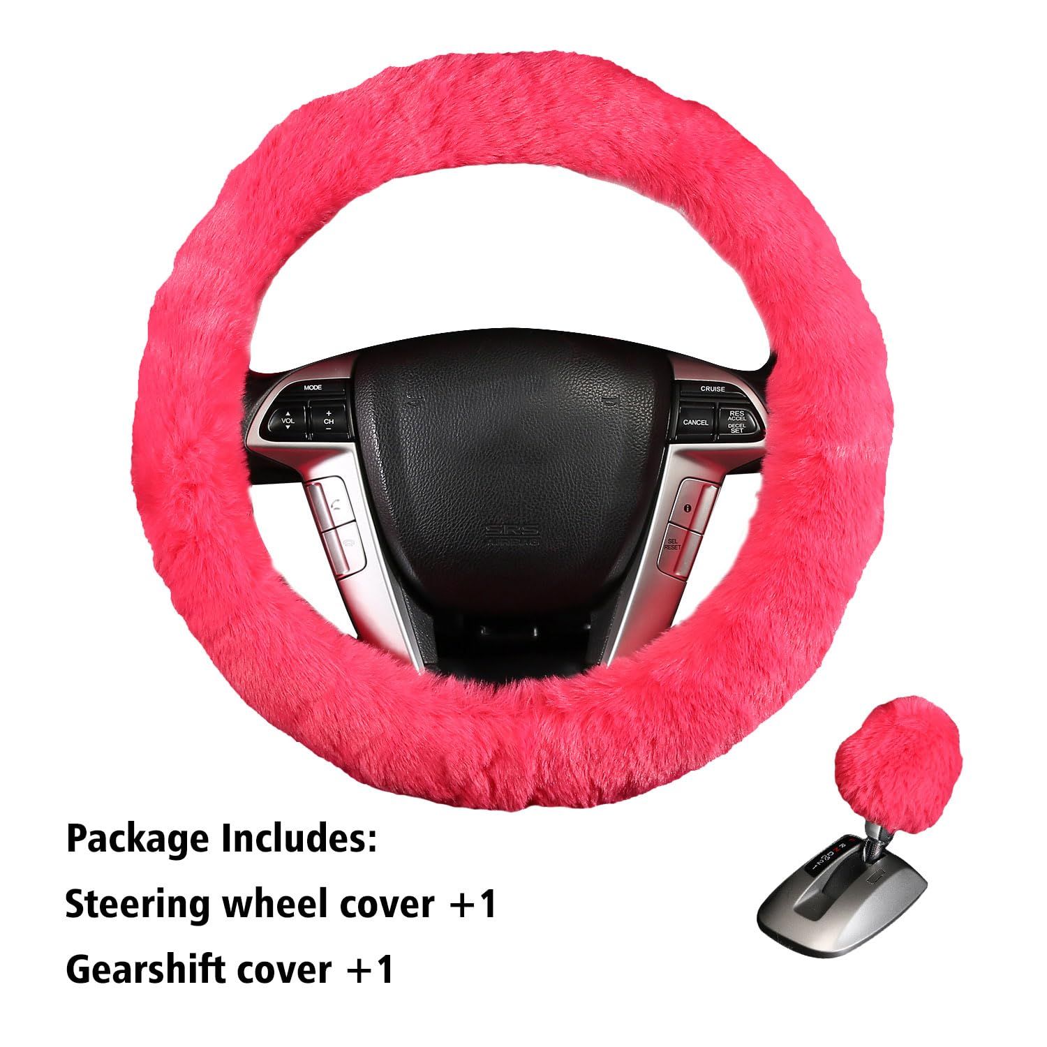 2 Pcs Car Steering Wheel Cover with Fluffy Gear Shift Cover Soft Warm Non-Slip view 3