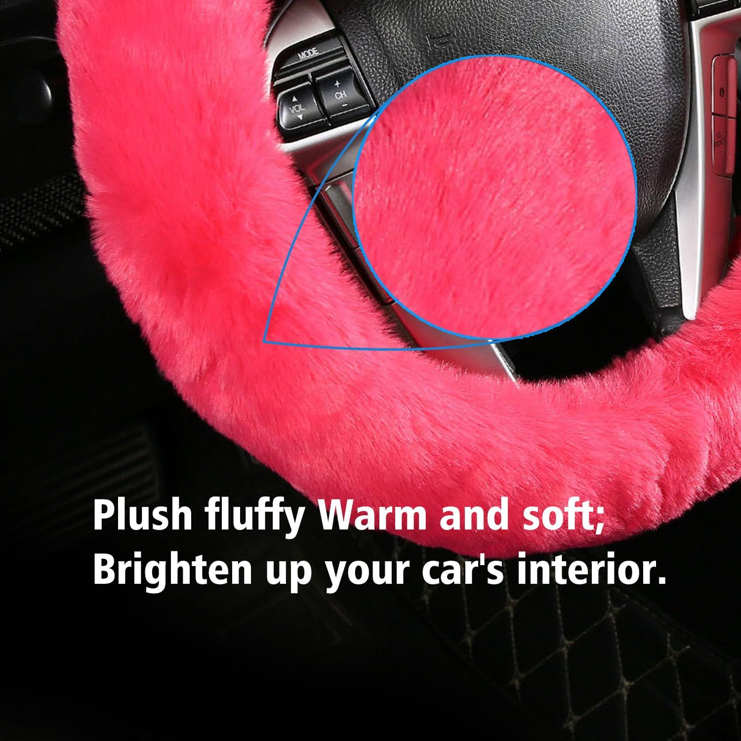 2 Pcs Car Steering Wheel Cover with Fluffy Gear Shift Cover Soft Warm Non-Slip view 4