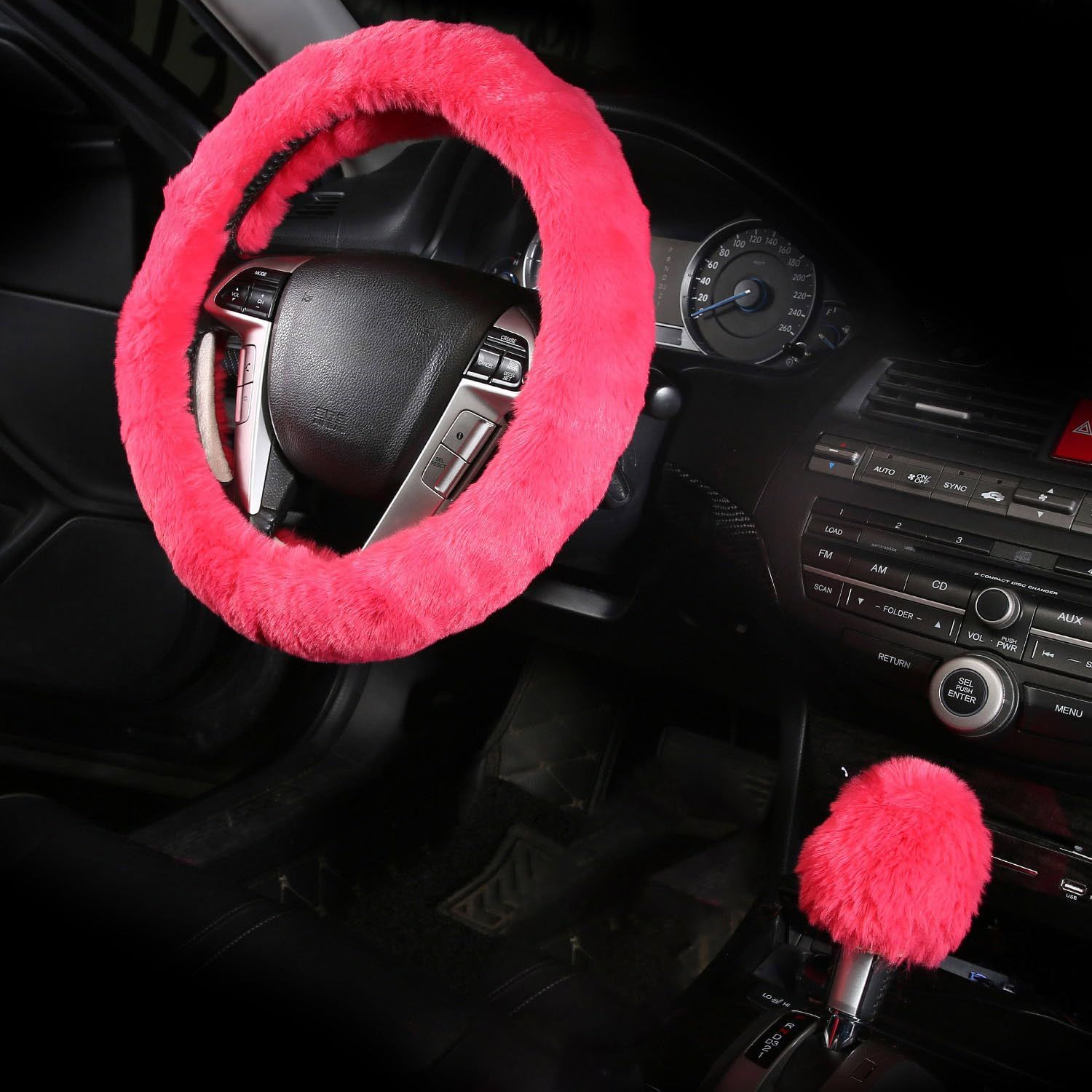 2 Pcs Car Steering Wheel Cover with Fluffy Gear Shift Cover Soft Warm Non-Slip view 5