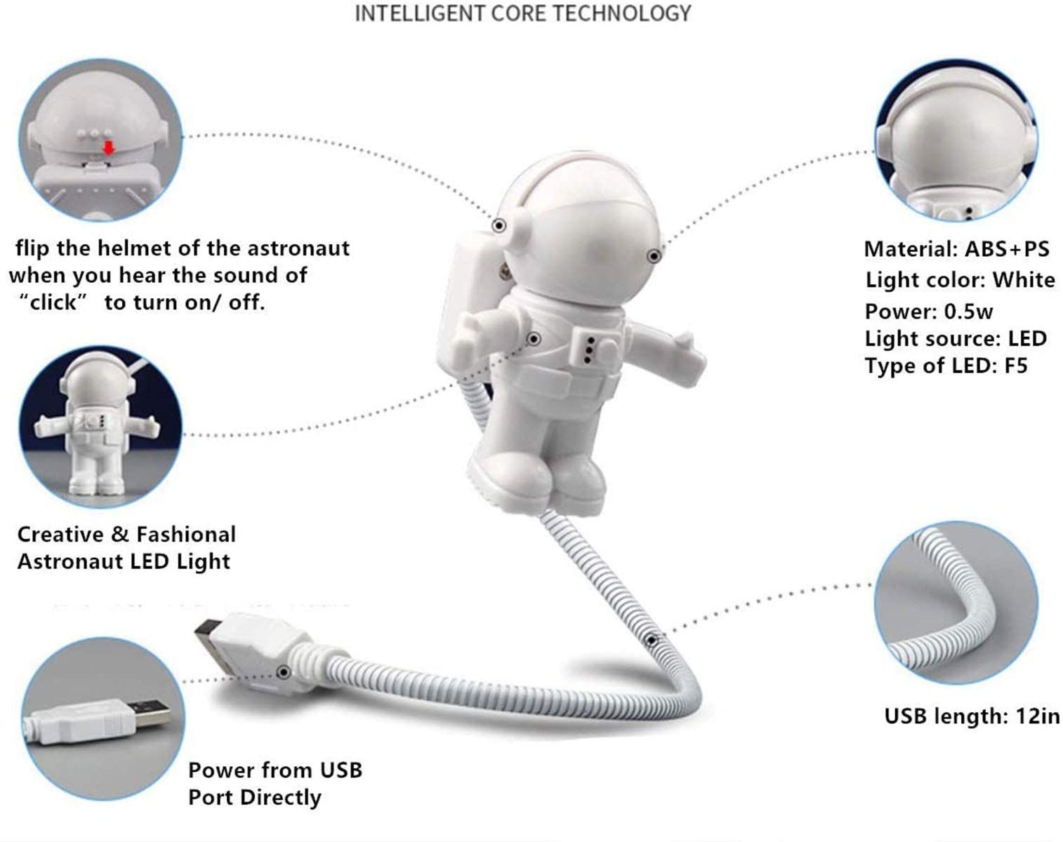 USB LED Reading Light, Creative Astronaut Astronaut LED Flexible USB Light for view 5