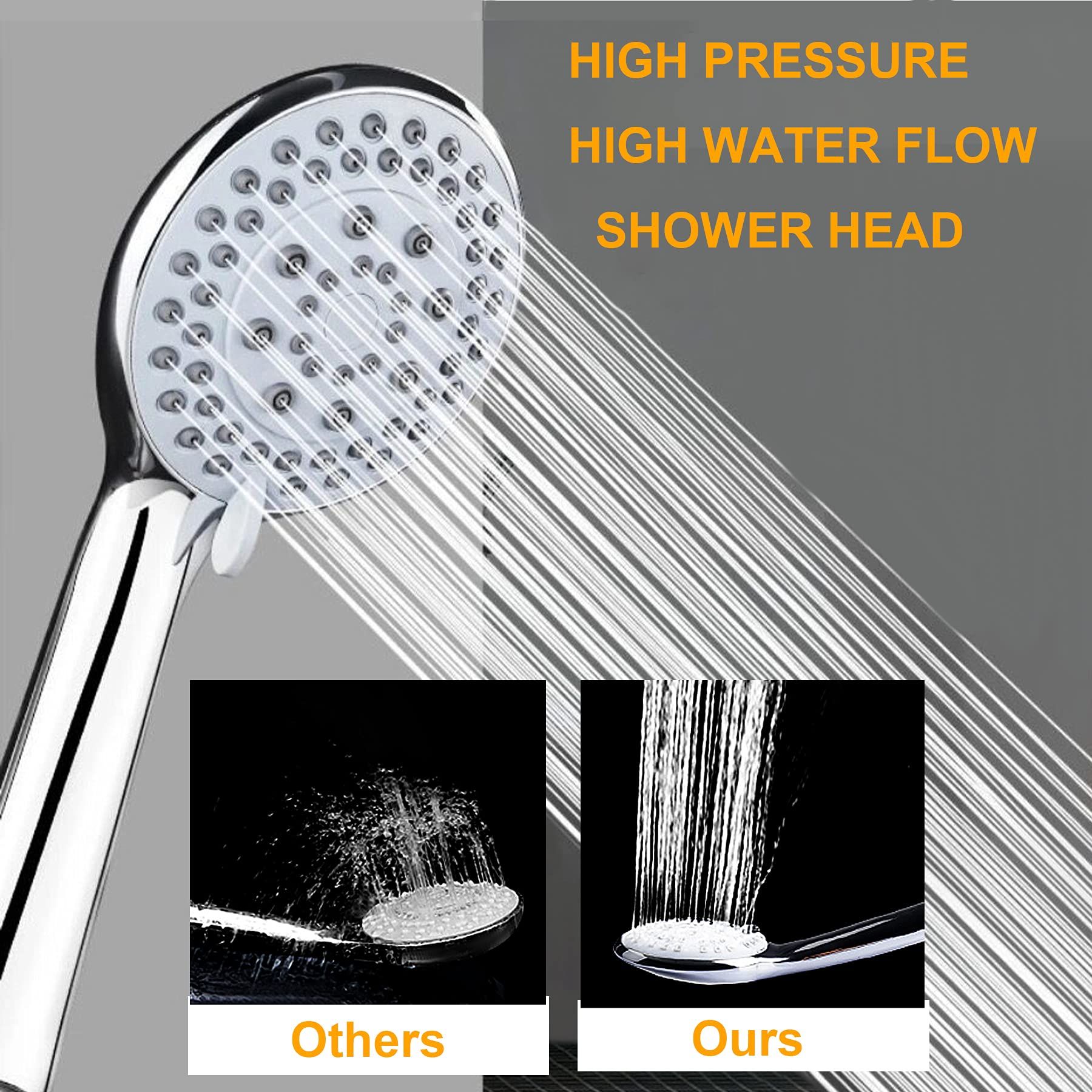 5 Functions Handheld Shower Head High Pressure Chrome Plated Finish Shower view 2