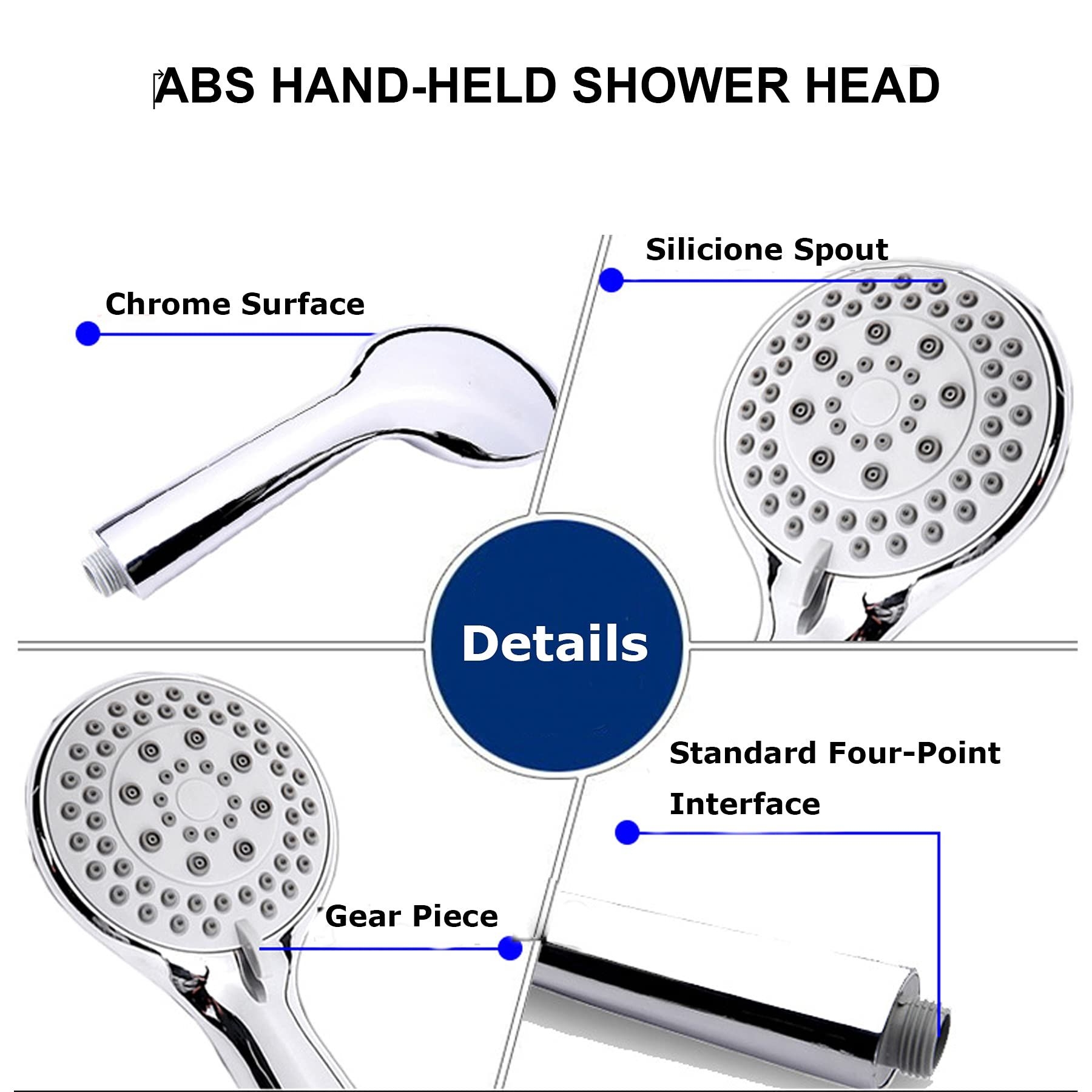 5 Functions Handheld Shower Head High Pressure Chrome Plated Finish Shower view 4