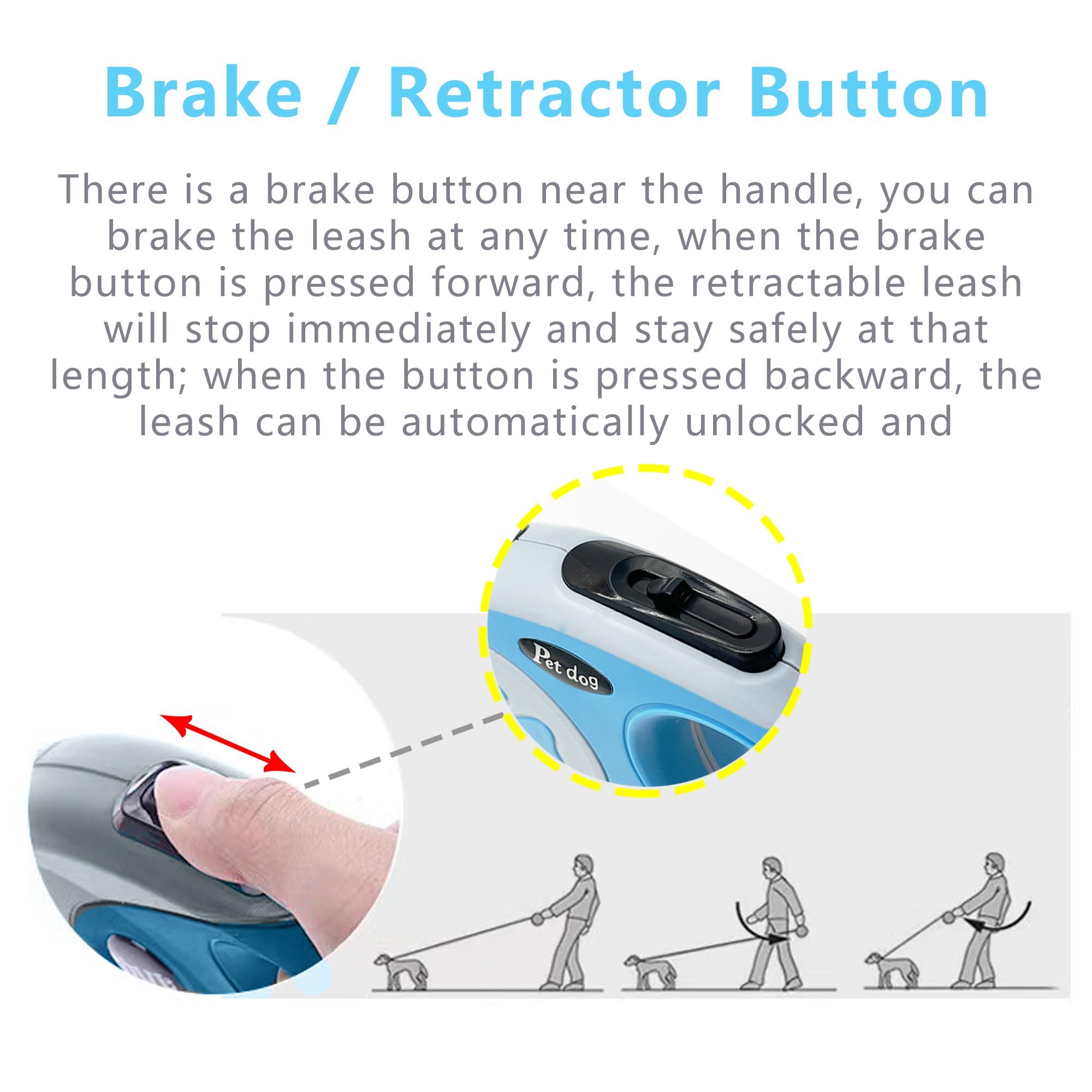Retractable Dog Leash,Outdoor Dog Walking Leash, One-Hand Brake, Pause view 3