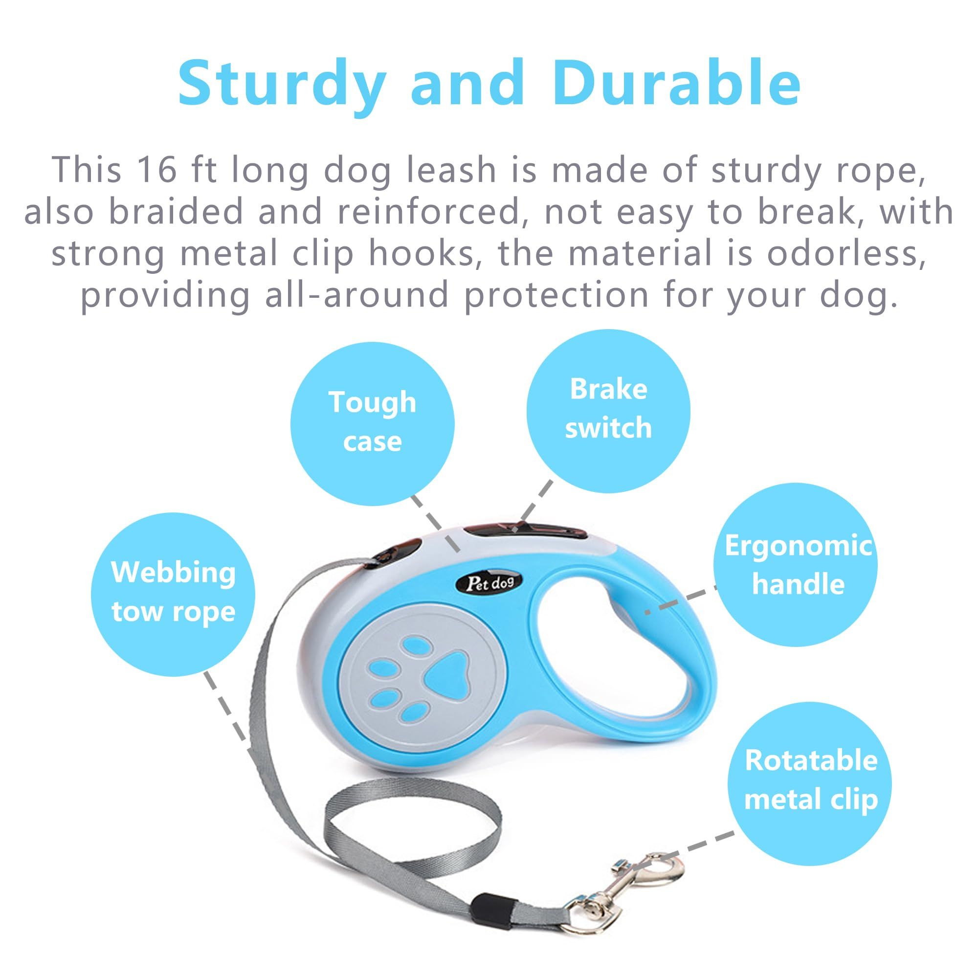 Retractable Dog Leash,Outdoor Dog Walking Leash, One-Hand Brake, Pause view 4