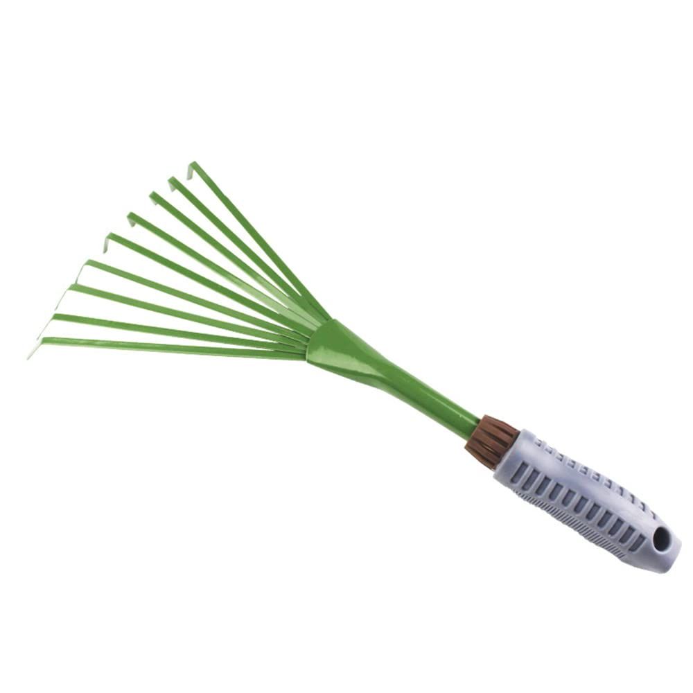 Mini Garden Rake 15.4 Inch 9 Root Iron Hand Fan Leaf Rake Handle Heavy Duty