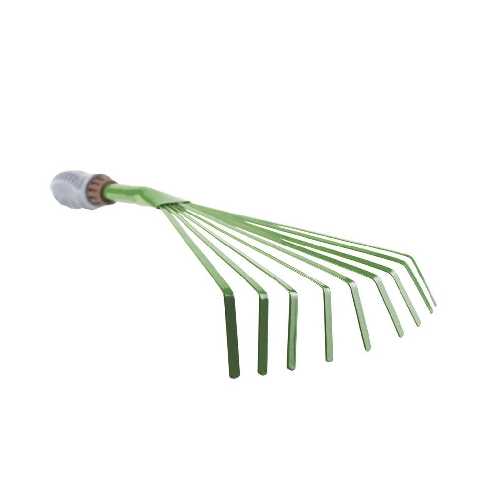 Mini Garden Rake 15.4 Inch 9 Root Iron Hand Fan Leaf Rake Handle Heavy Duty view 2