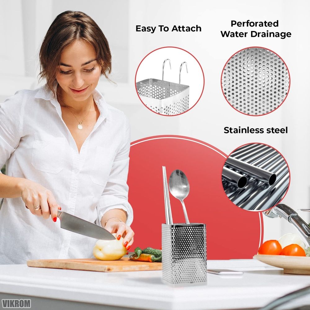 Stainless Steel Utensil Holder for Kitchen Counter Dishwasher Chopstick Basket view 2
