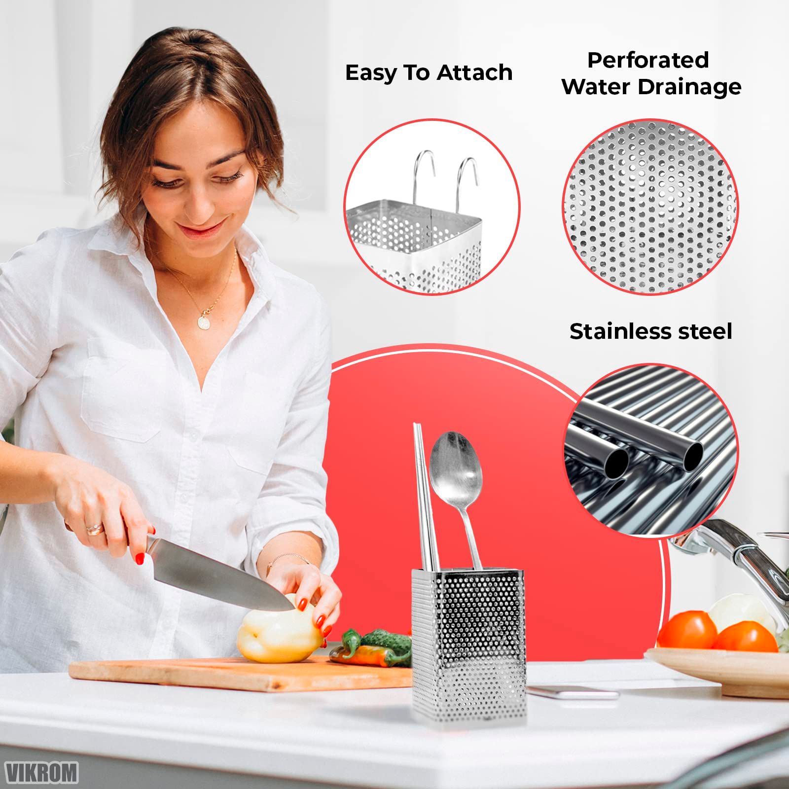 Stainless Steel Utensil Holder for Kitchen Counter Dishwasher Chopstick Basket view 3