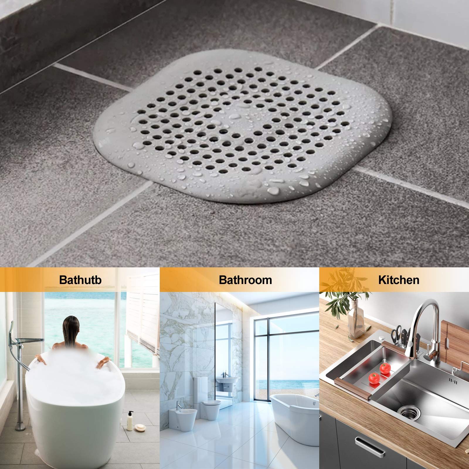 Square Drain Cover for Shower Silicone Hair Stopper with Suction Cup view 3