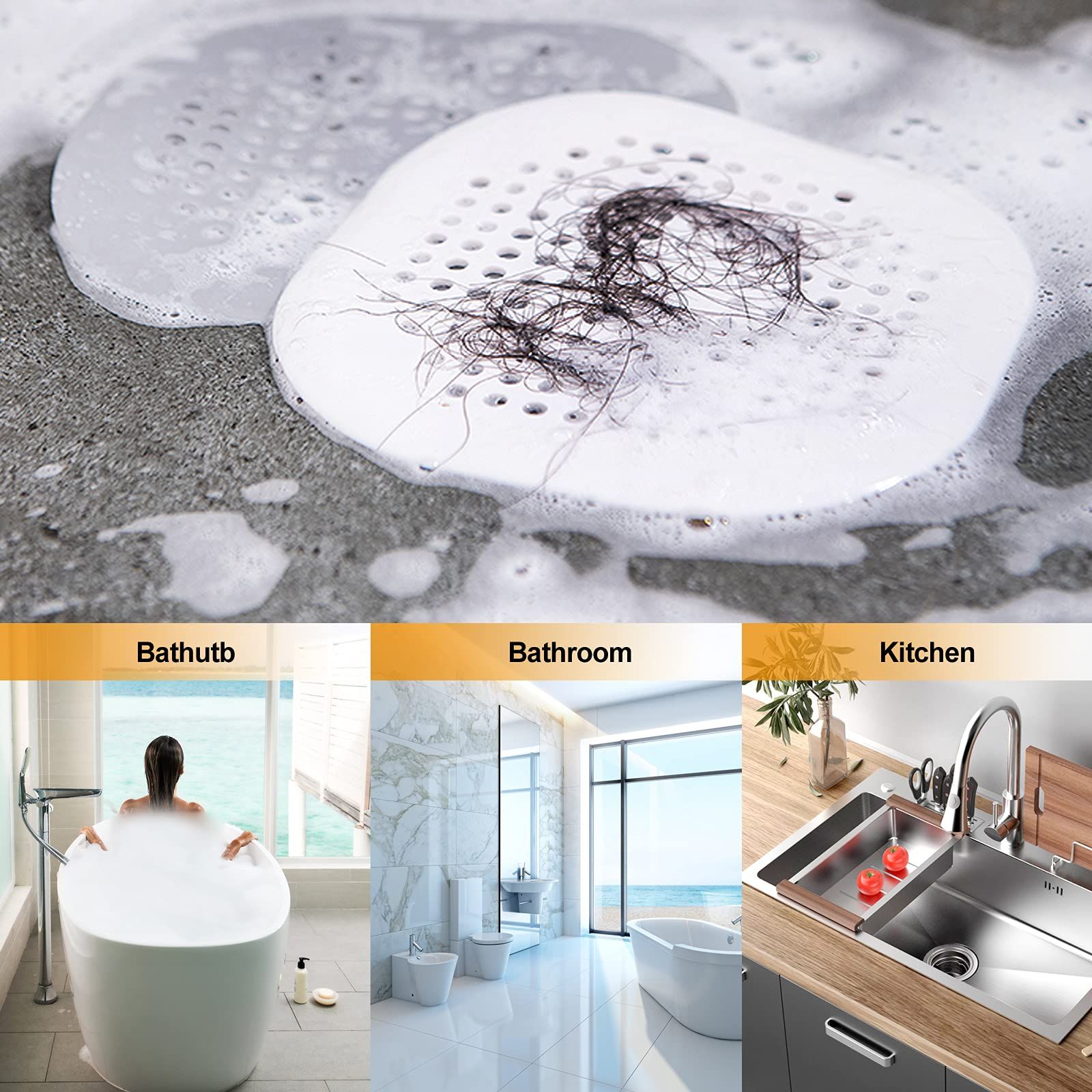 Square Drain Cover for Shower Silicone Hair Stopper with Suction Cup view 4