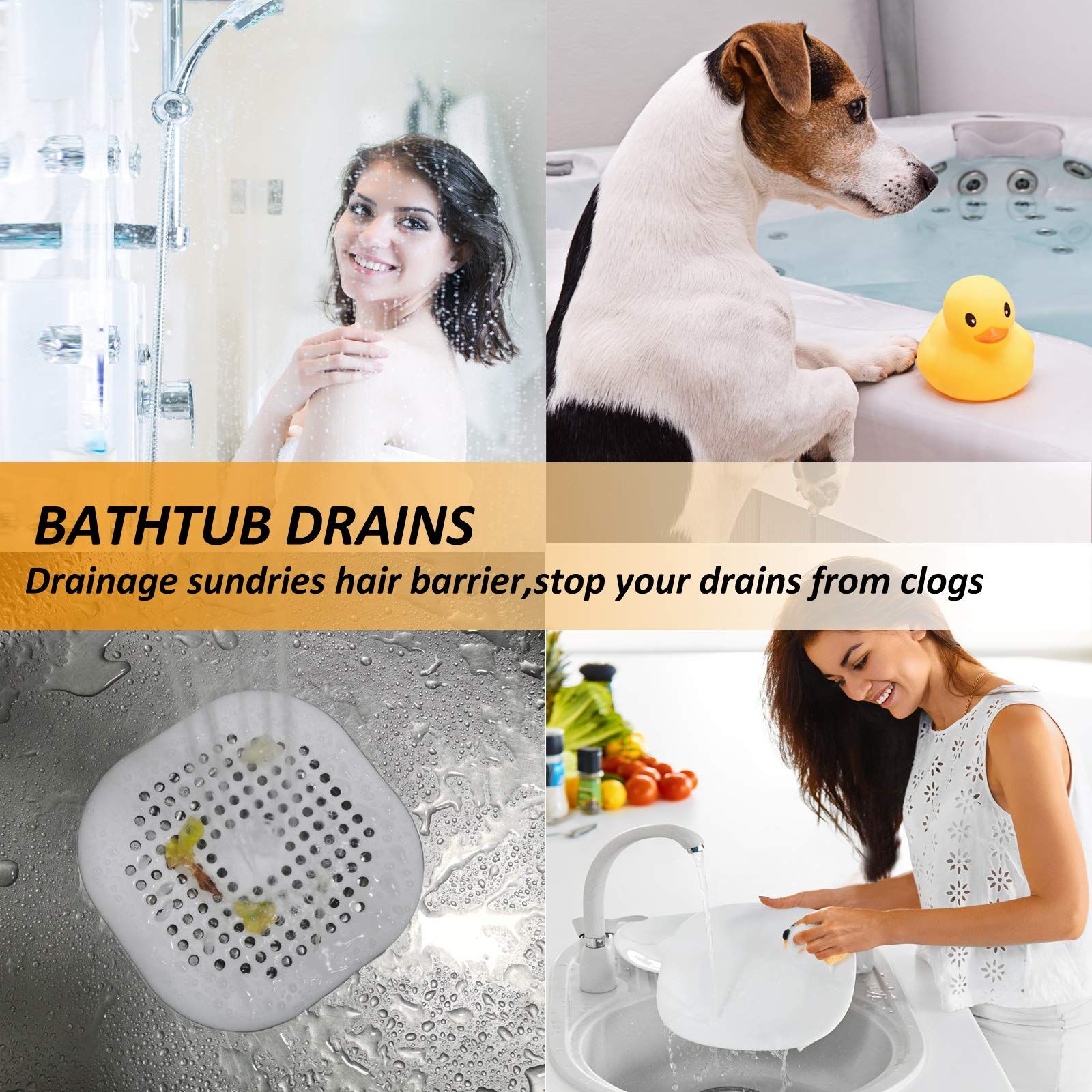 Square Drain Cover for Shower Silicone Hair Stopper with Suction Cup view 5