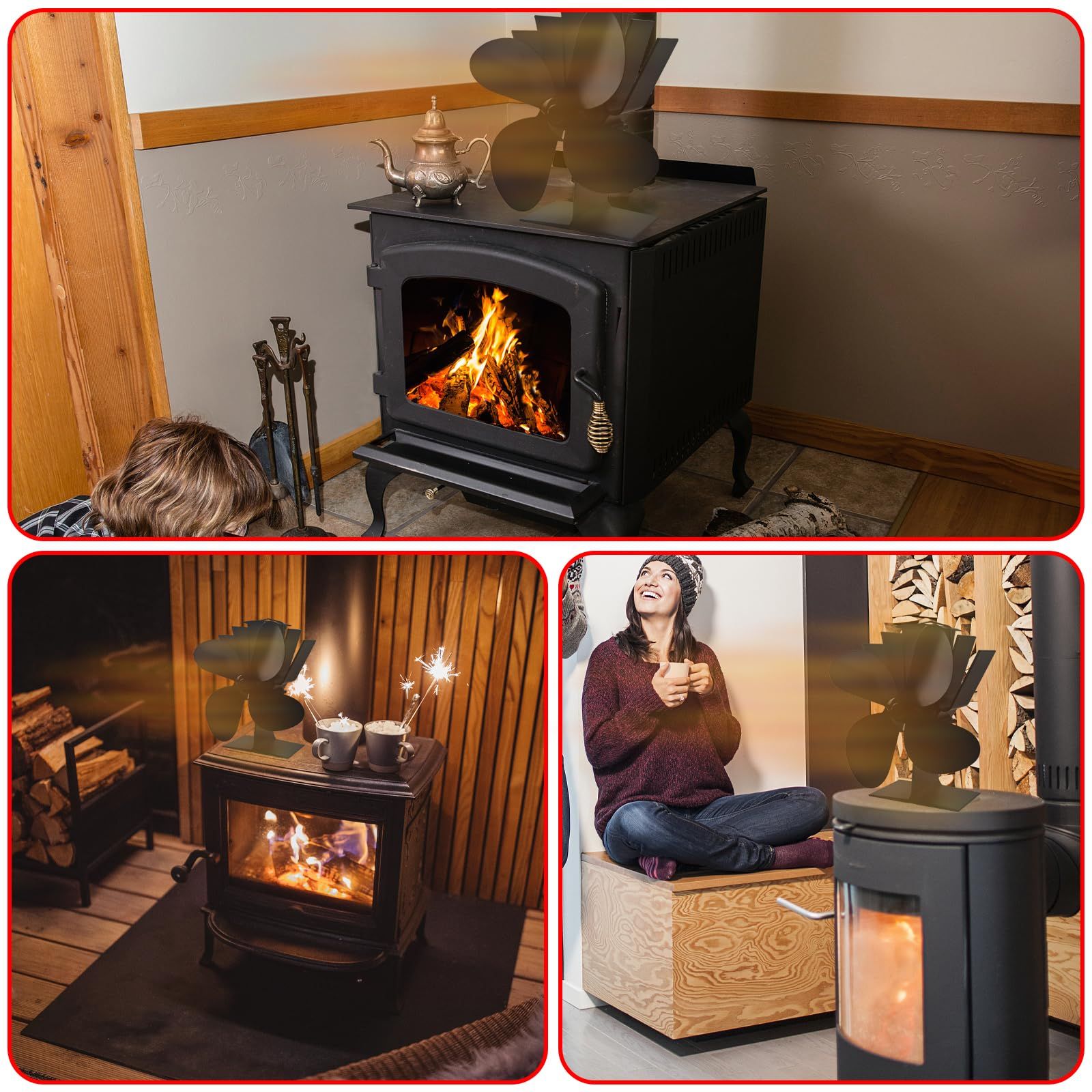 Stove Fan 4-Blade Upgrade Heat Powered Fireplace Fan for Fireplace Wood view 3