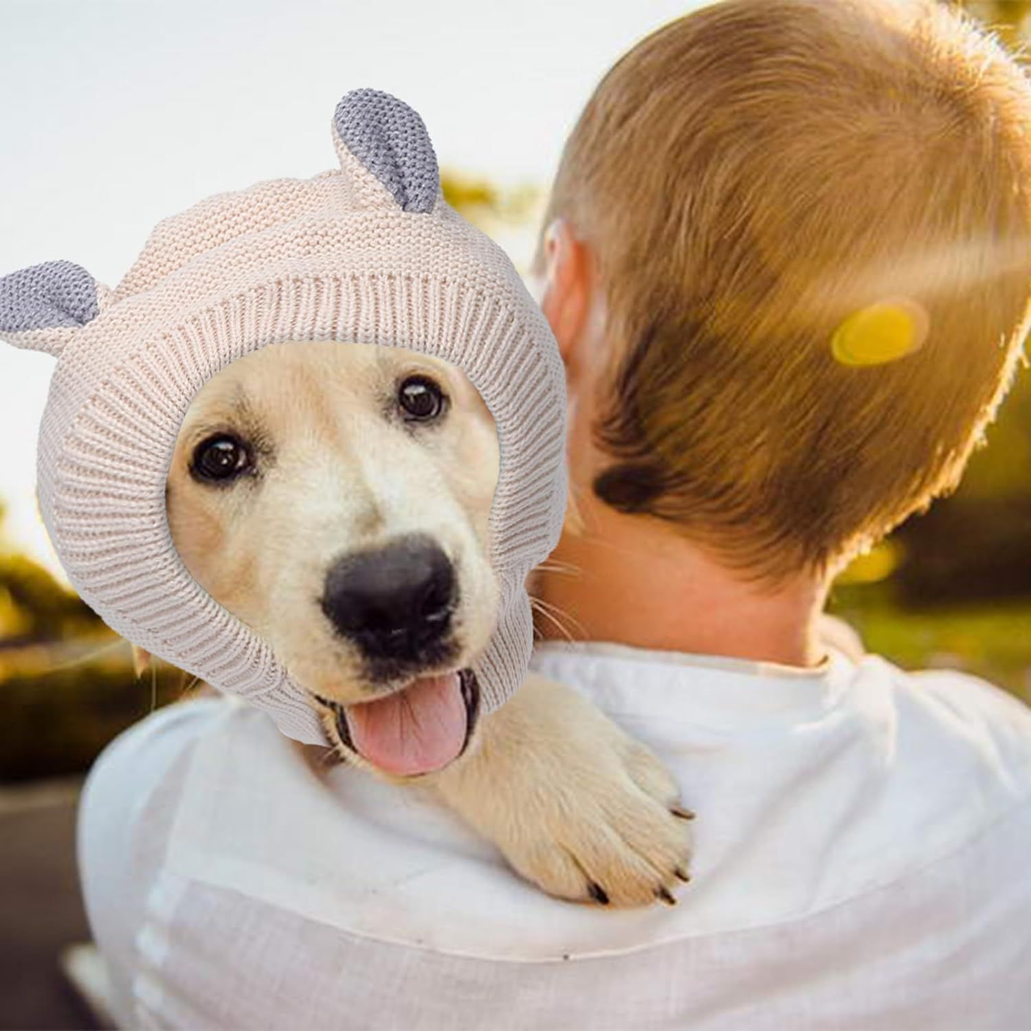 Beige Dog Knitted Hat, Dog Ear Muffs Noise Protection Quiet Ears for Dogs view 5