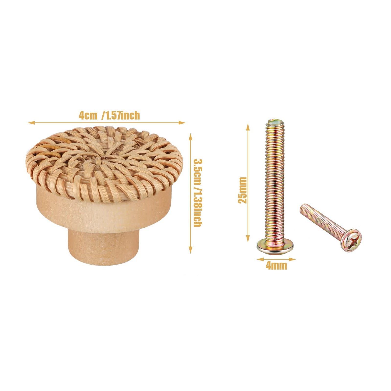 6 Pack Durable Beech Wood Drawer Knobs Handmade Wicker Woven Pulls with 12 view 2
