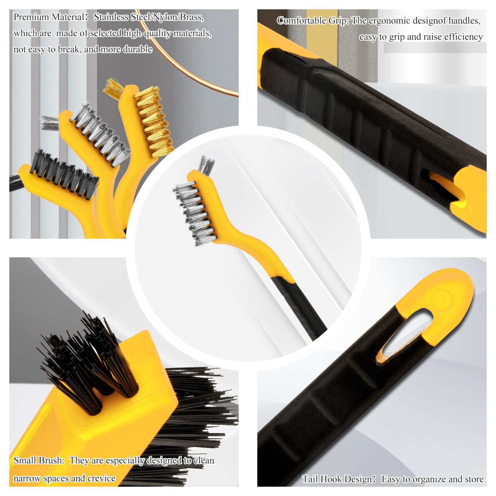 Wire Brush Set, 3 Pcs Stainless Steel/Brass/Nylon Wire Brushes for Cleaning view 3