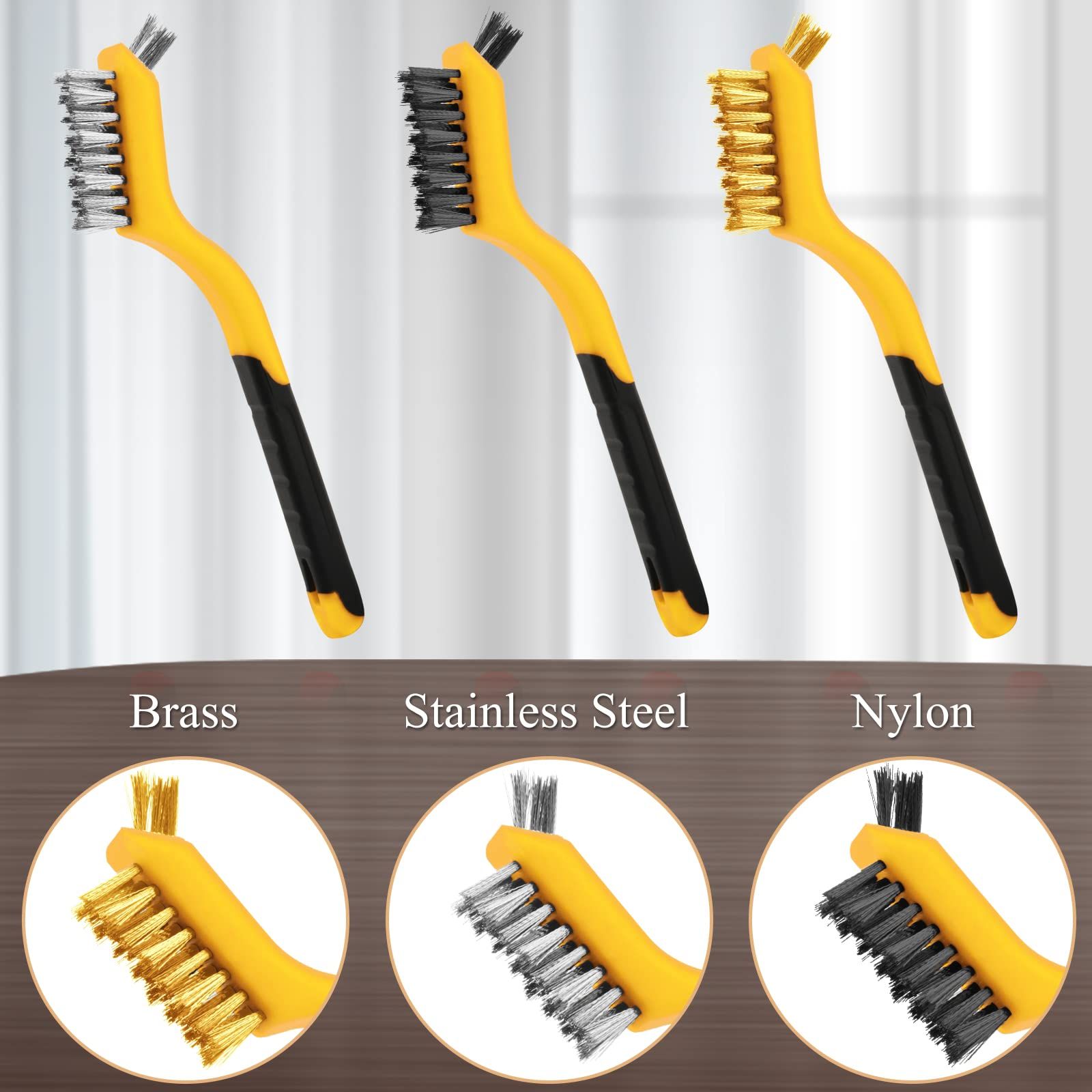 Wire Brush Set, 3 Pcs Stainless Steel/Brass/Nylon Wire Brushes for Cleaning view 5