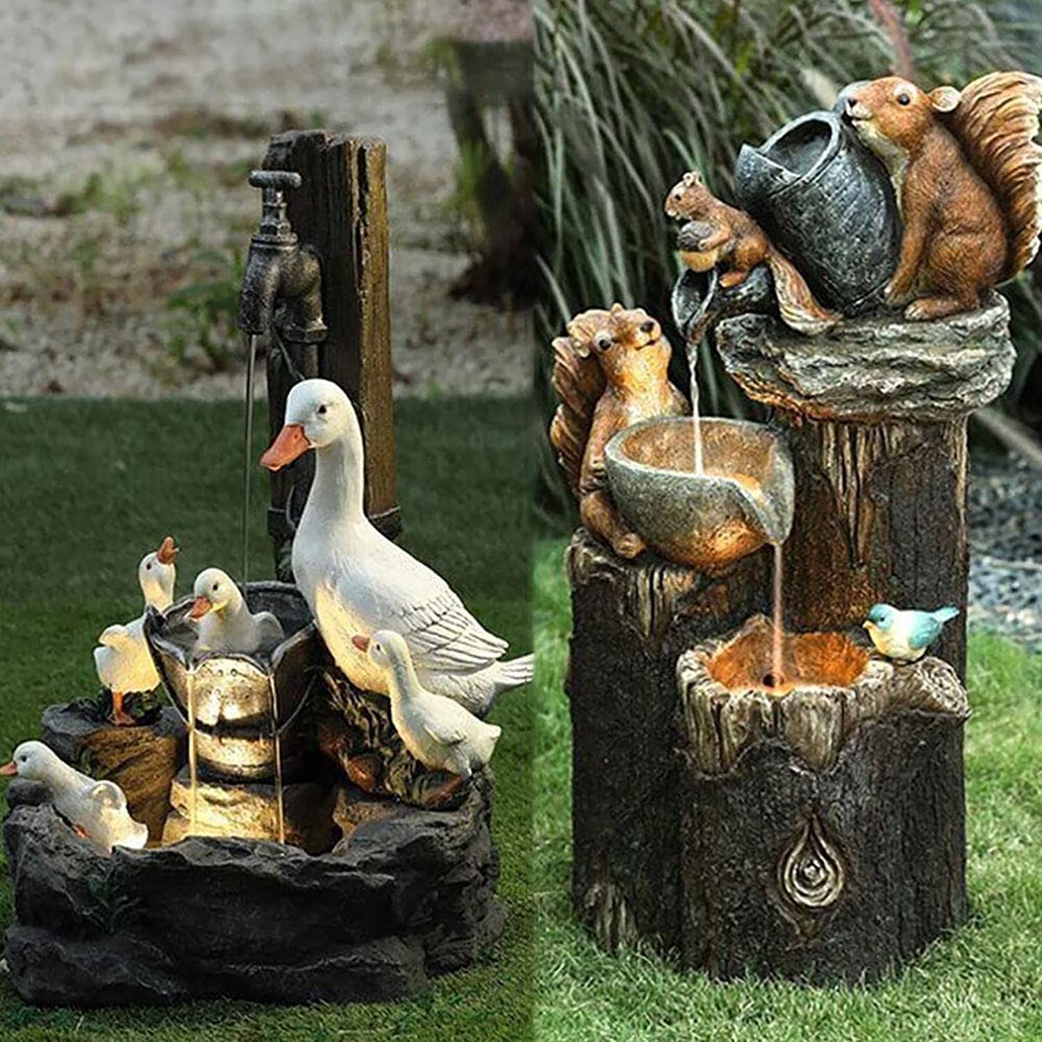 Squirrel/Duck Solar Powered Water Feature Outdoor/Indoor Sculpture view 3