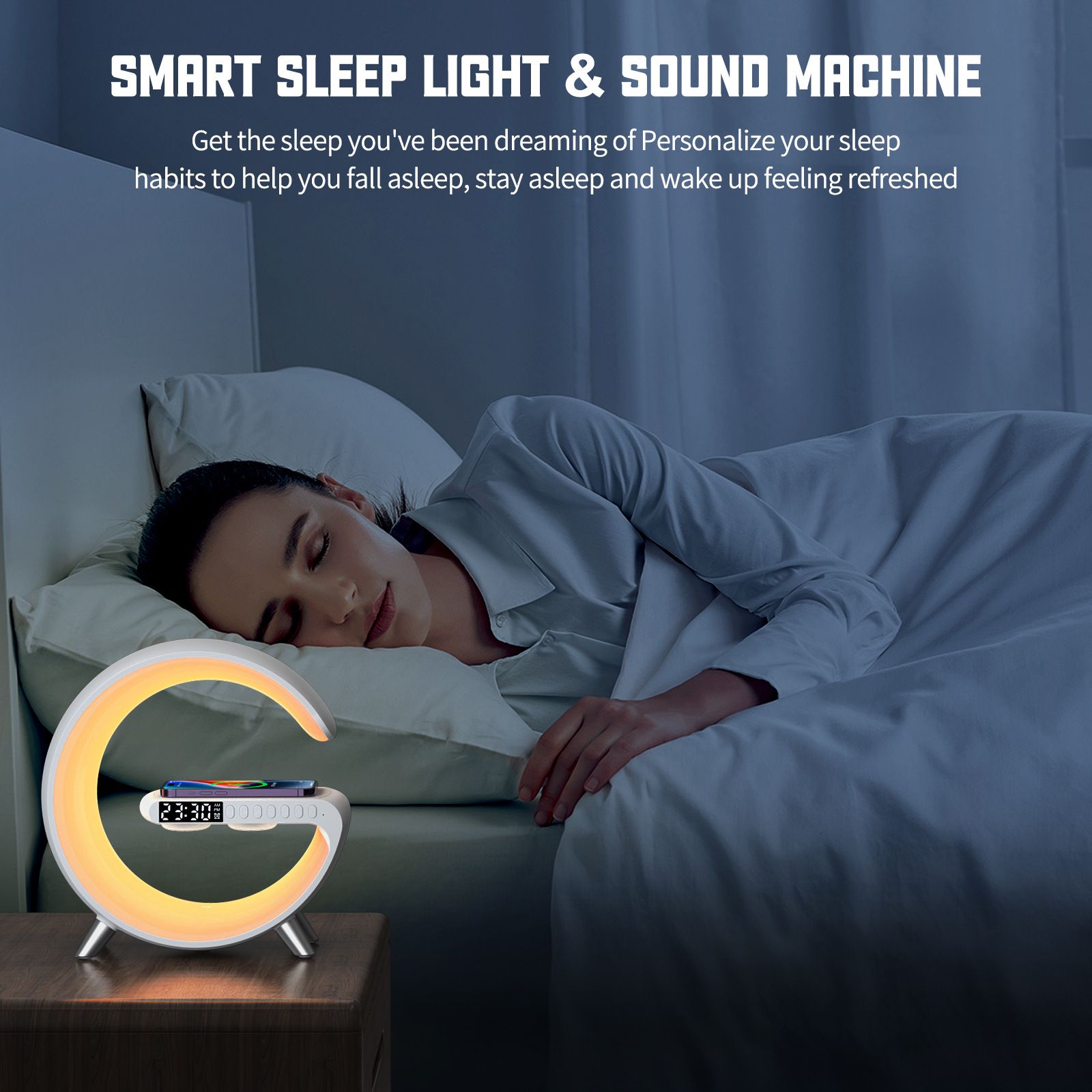 Smart Sound Machine Alarm Clocks with Atmosphere Lamp view 3