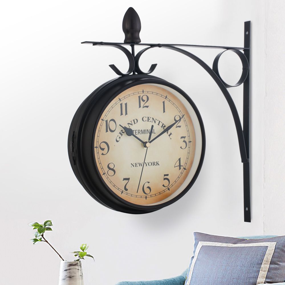 Vintage Double Sided Wall Clock Wall-Mounted 7-inch Retro Train Station Clock view 2