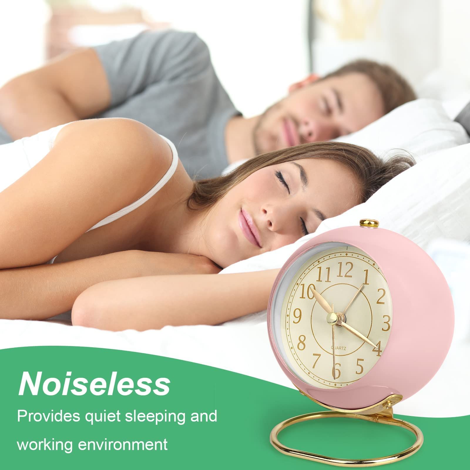 Small Table Clocks, Classic Non-Ticking Tabletop Alarm Clock with Backlight view 4