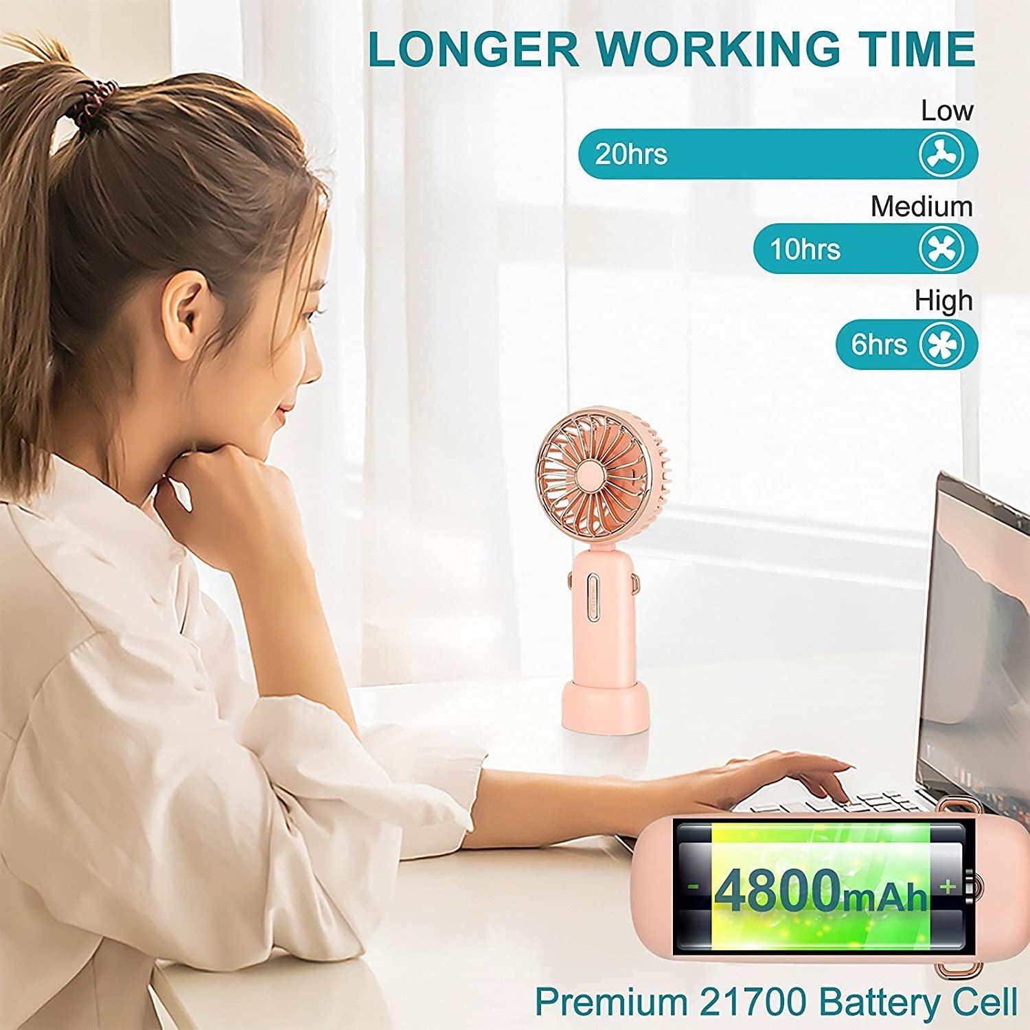 4800mAh Battery Operated Mini Portable Personal Cooling Fan USB Rechargeable view 4