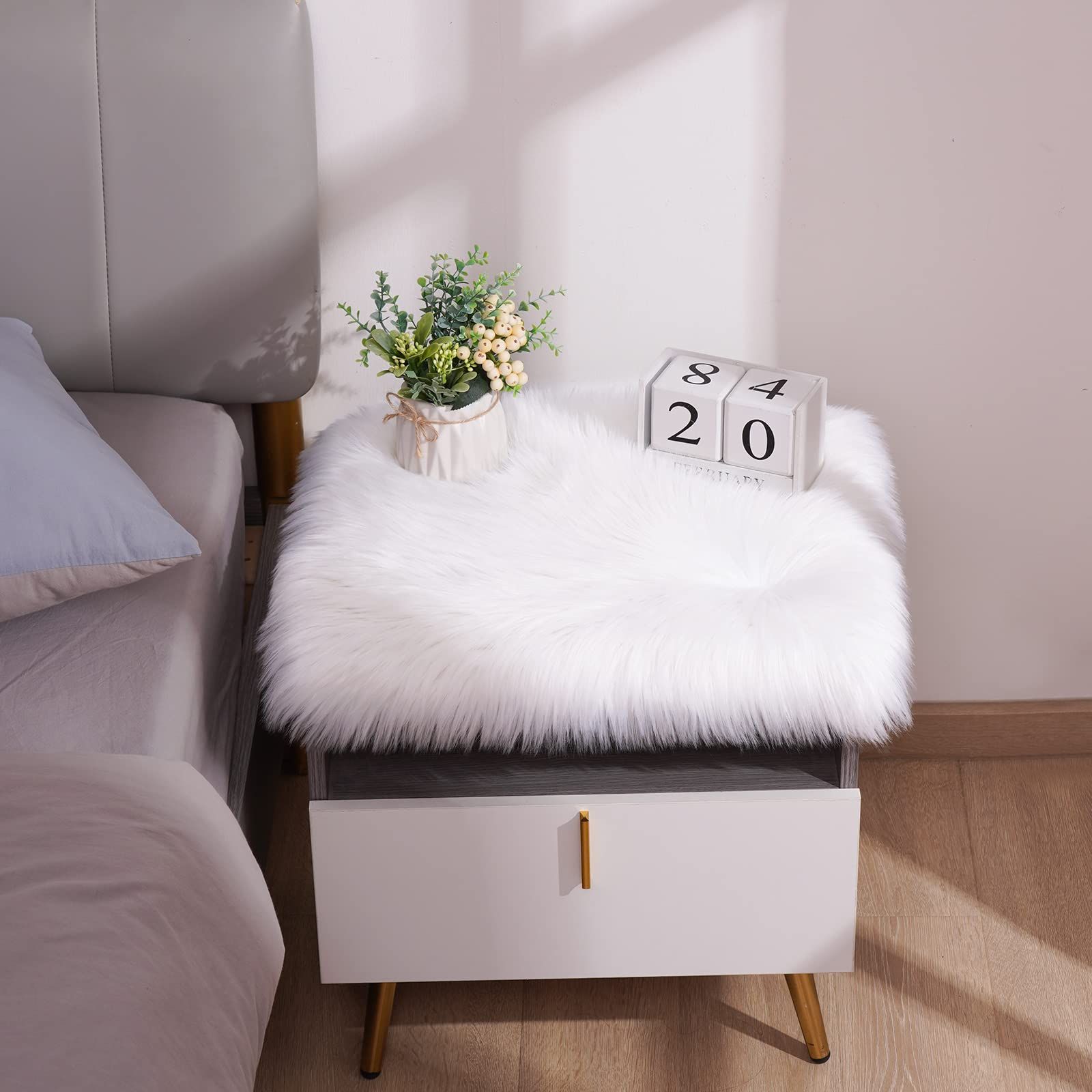 Square Faux Fur Sheepskin Chair Cover Seat Cushion Pad Super Soft Area Rugs view 2