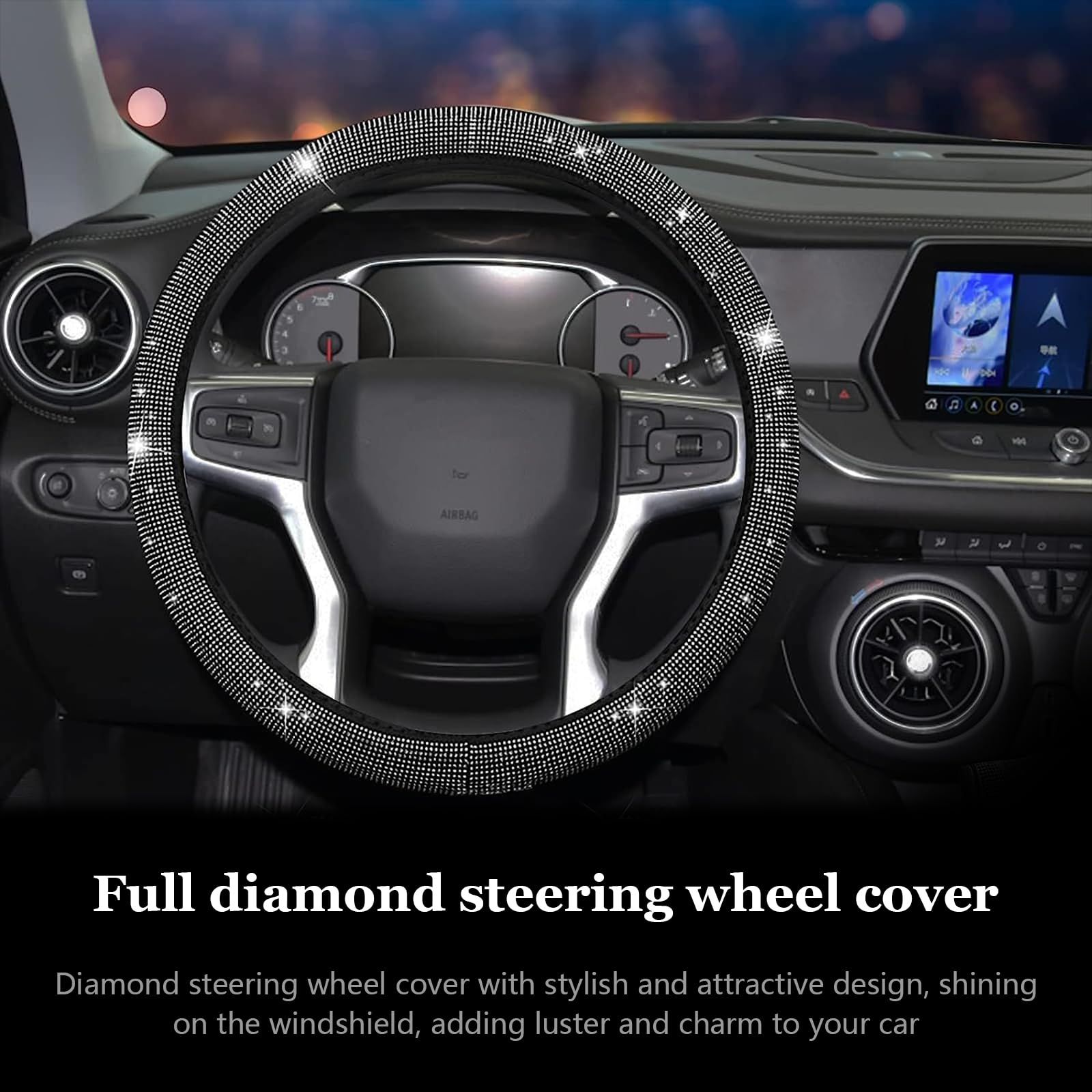 Steering Wheel Cover,Crystal Diamond Steering Wheel Protector for Women view 2