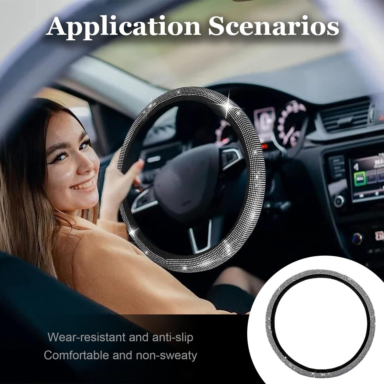Steering Wheel Cover,Crystal Diamond Steering Wheel Protector for Women view 3
