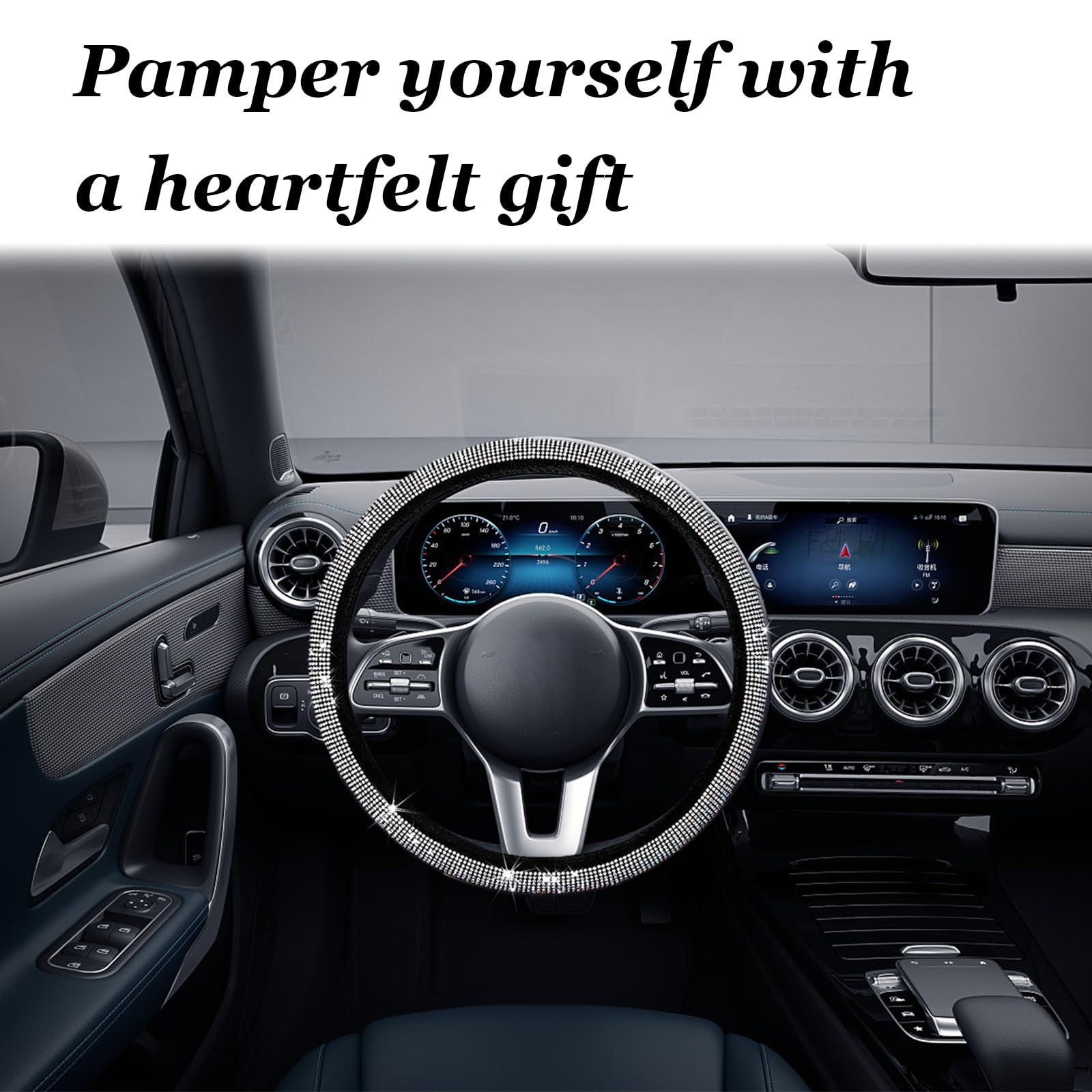 Steering Wheel Cover,Crystal Diamond Steering Wheel Protector for Women view 5