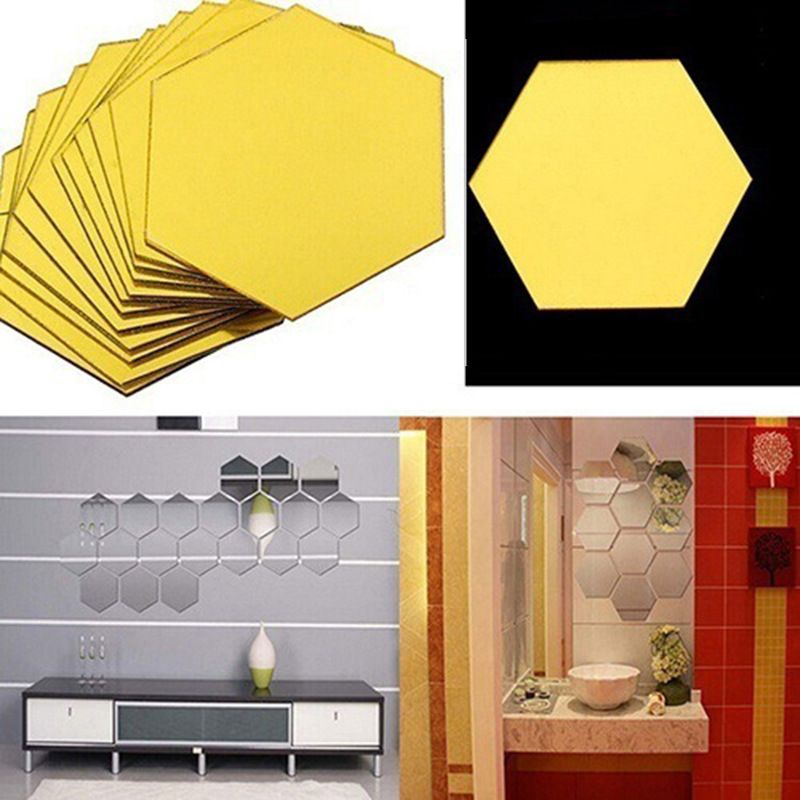 Hexagon Mirror Wall Sticker 12 Pieces Acrylic Mirror Three-Dimensional Wall view 3