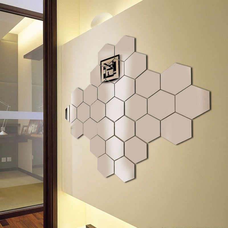 Hexagon Mirror Wall Sticker 12 Pieces Acrylic Mirror Three-Dimensional Wall view 4