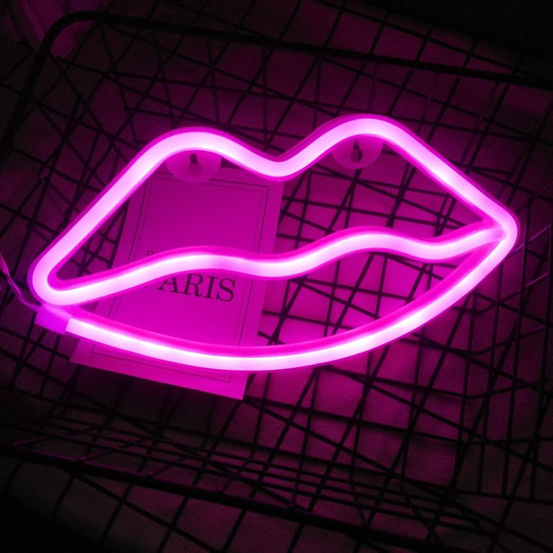 Lip Neon Sign,Battery Powered Neon Light,LED Table Decoration,Bedroom Wall view 2