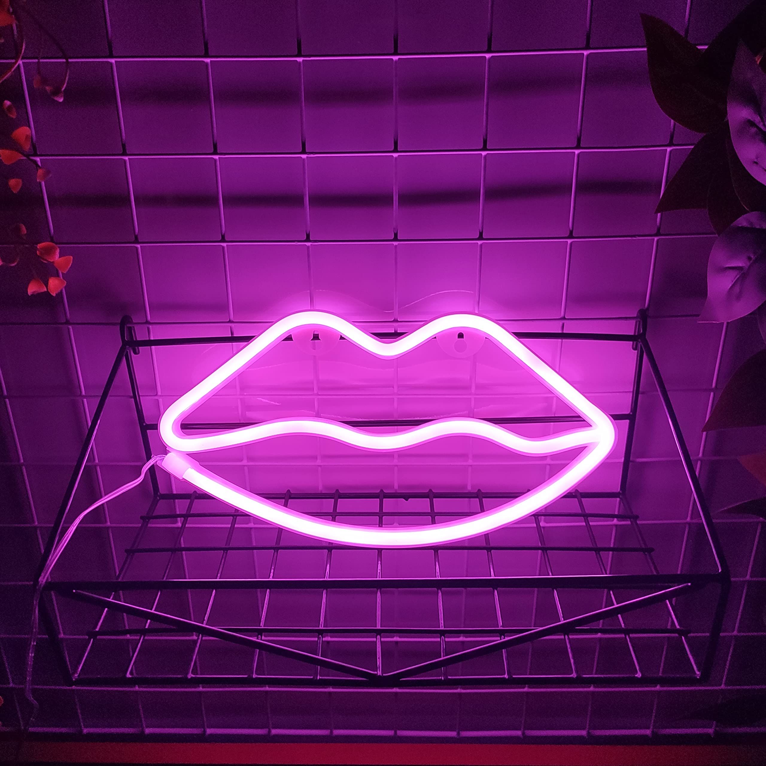 Lip Neon Sign,Battery Powered Neon Light,LED Table Decoration,Bedroom Wall view 3