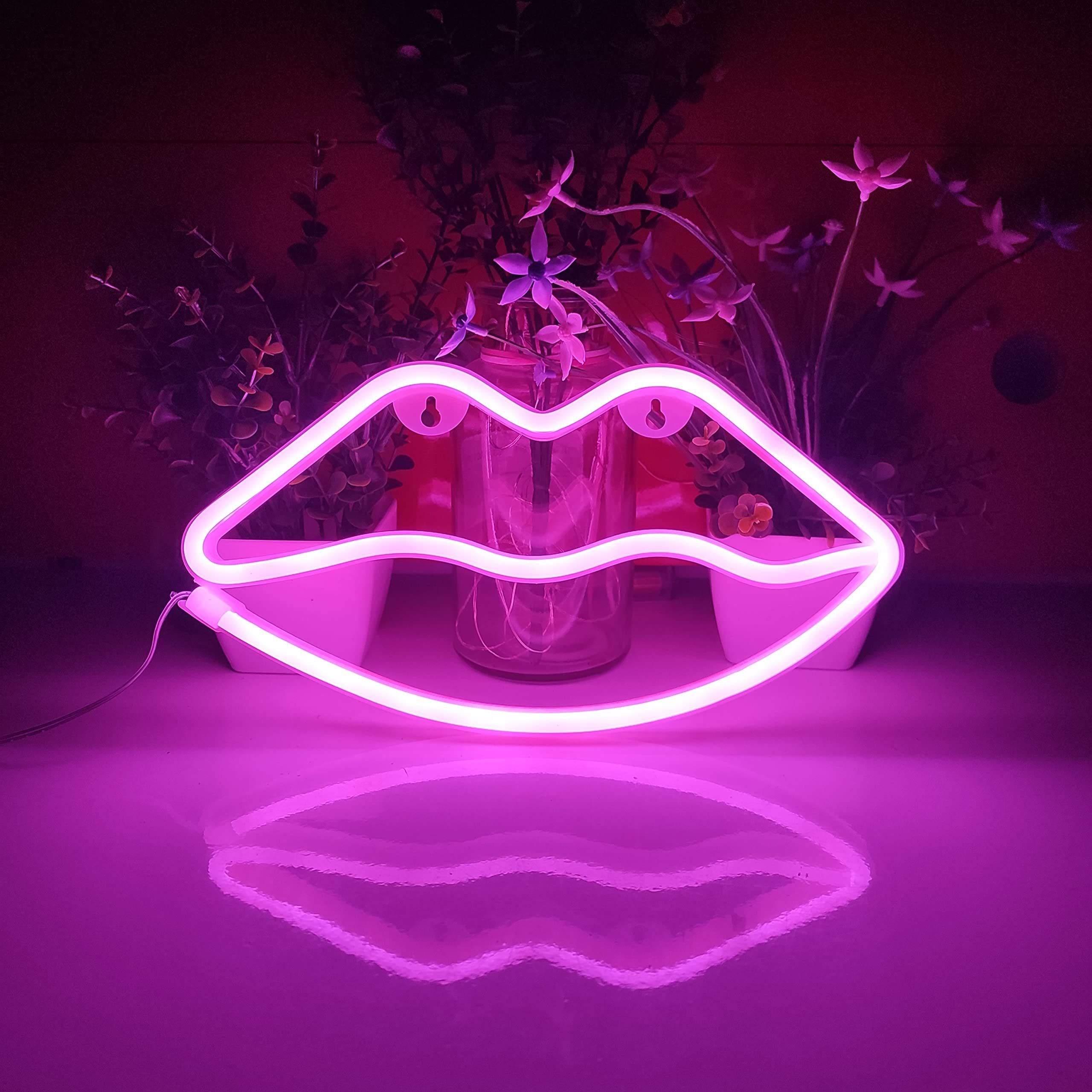 Lip Neon Sign,Battery Powered Neon Light,LED Table Decoration,Bedroom Wall view 4