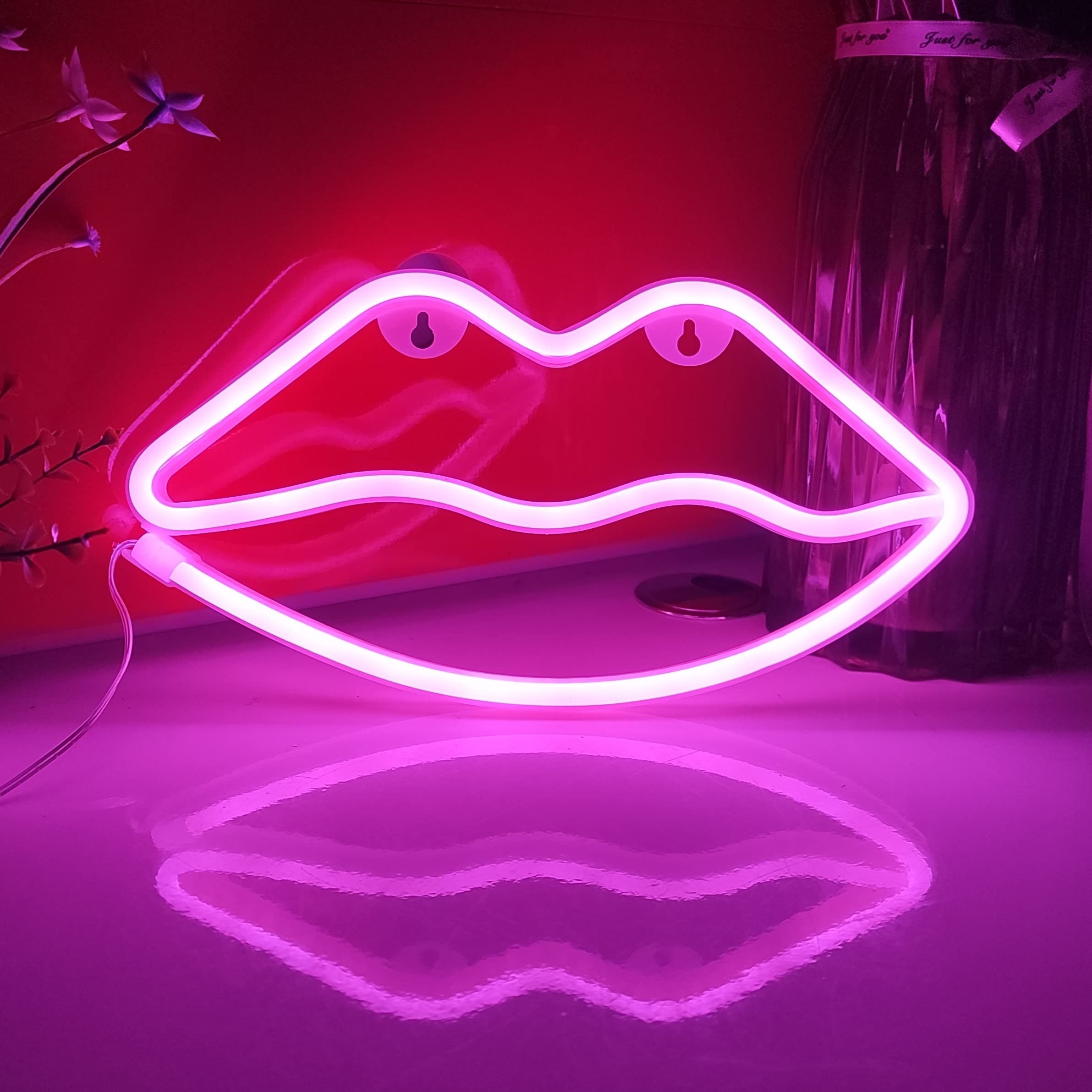 Lip Neon Sign,Battery Powered Neon Light,LED Table Decoration,Bedroom Wall view 5