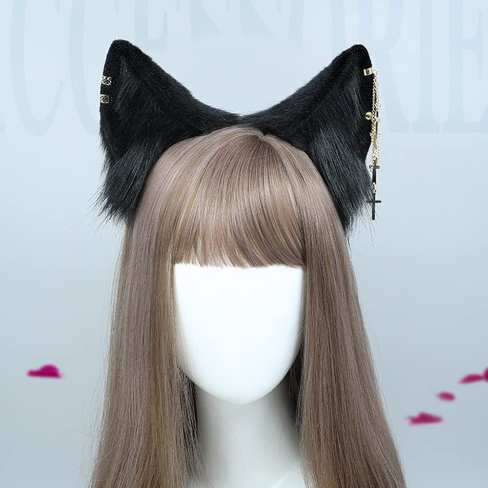 Cat Cosplay Ears Accessories Punk Gothic Cross Cat Ears Headbands Clips Ears view 2