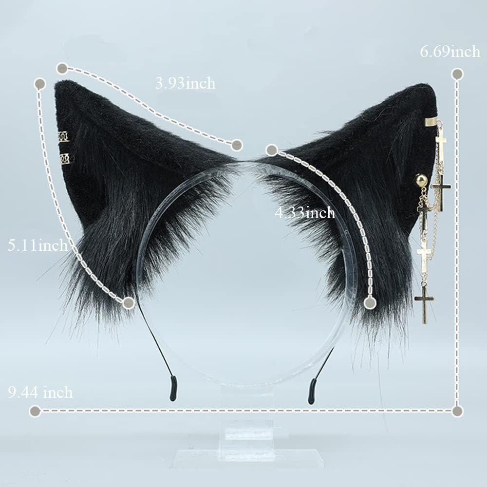 Cat Cosplay Ears Accessories Punk Gothic Cross Cat Ears Headbands Clips Ears view 3