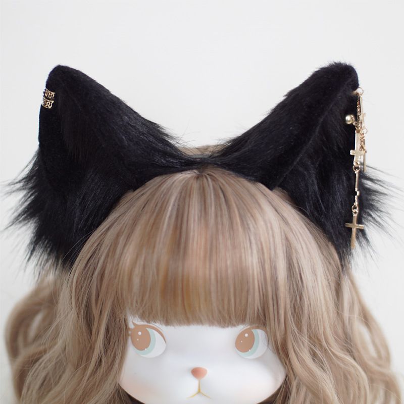 Cat Cosplay Ears Accessories Punk Gothic Cross Cat Ears Headbands Clips Ears view 4