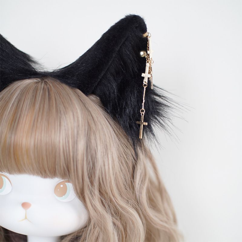Cat Cosplay Ears Accessories Punk Gothic Cross Cat Ears Headbands Clips Ears view 5