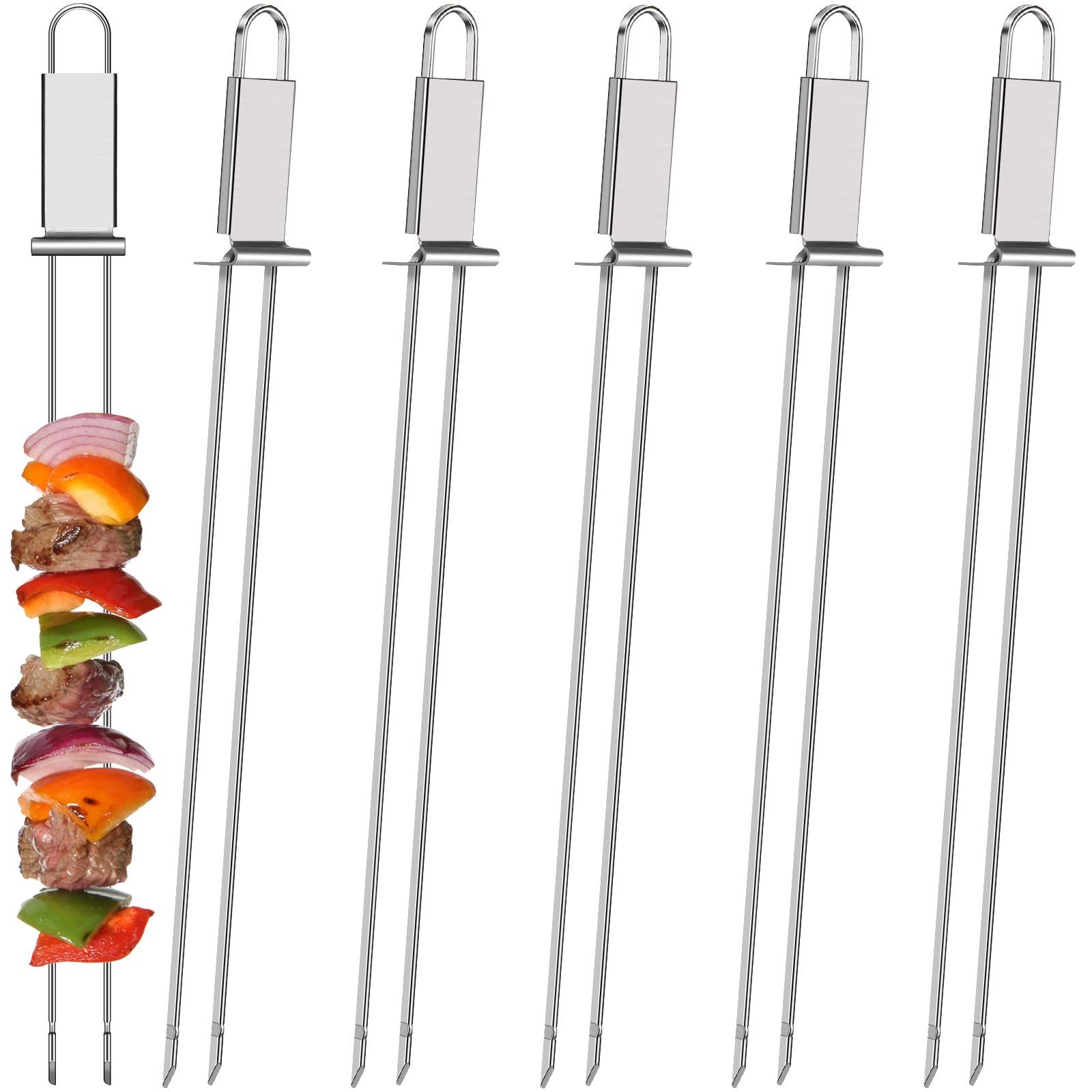 Skewer for Grilling, Metal Stainless Steel BBQ Stick with Push Bar, Double — image 1