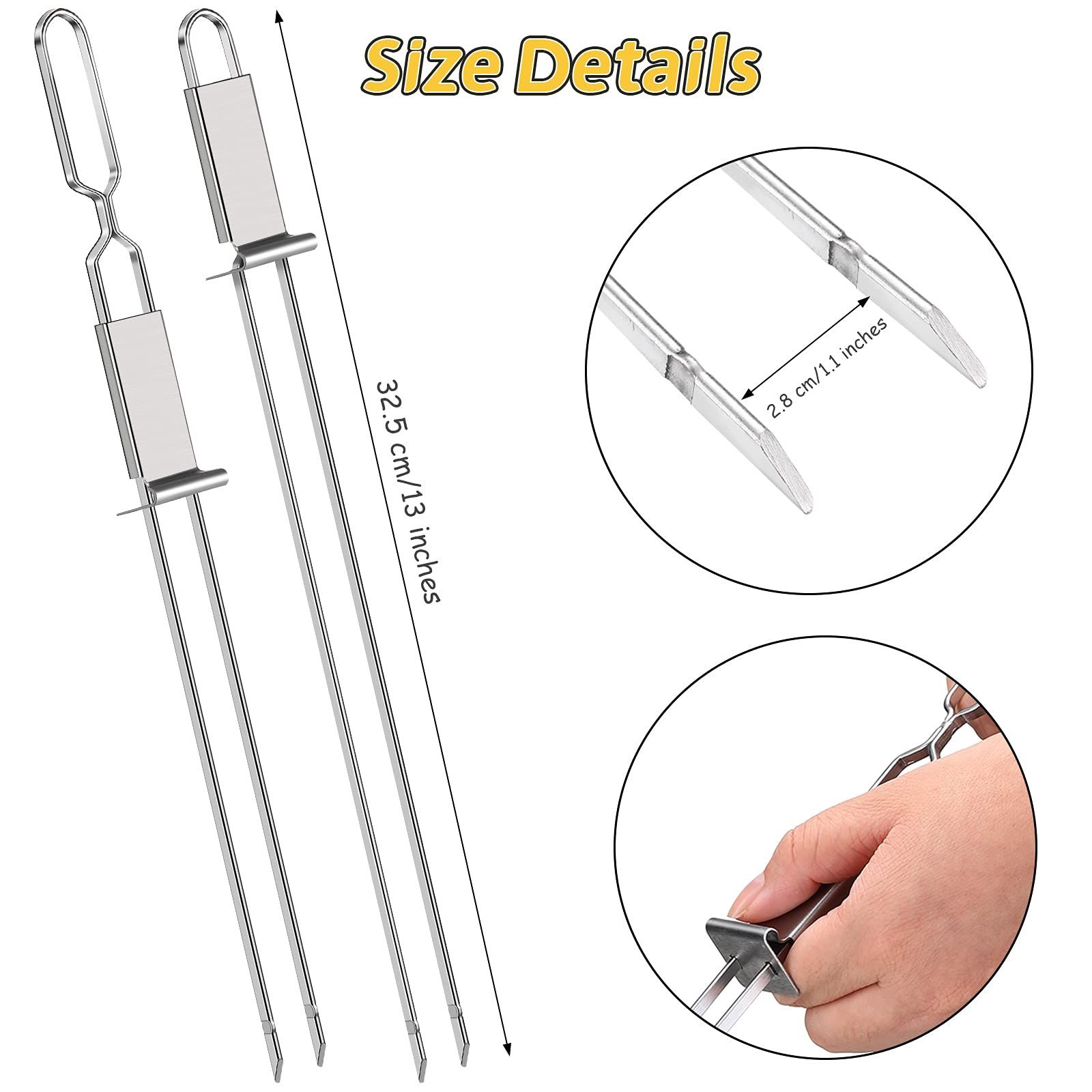 Skewer for Grilling, Metal Stainless Steel BBQ Stick with Push Bar, Double view 5